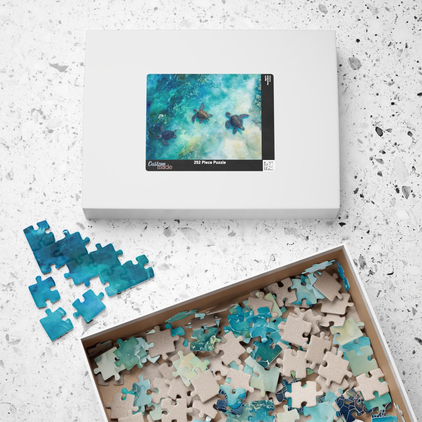 Turtle Trio Puzzle (110, 252, 520, 1014 Pieces) - Watercolor Sea Turtle Art, Ocean Wildlife, Serene Blue Puzzle, Relaxing Nature Puzzle