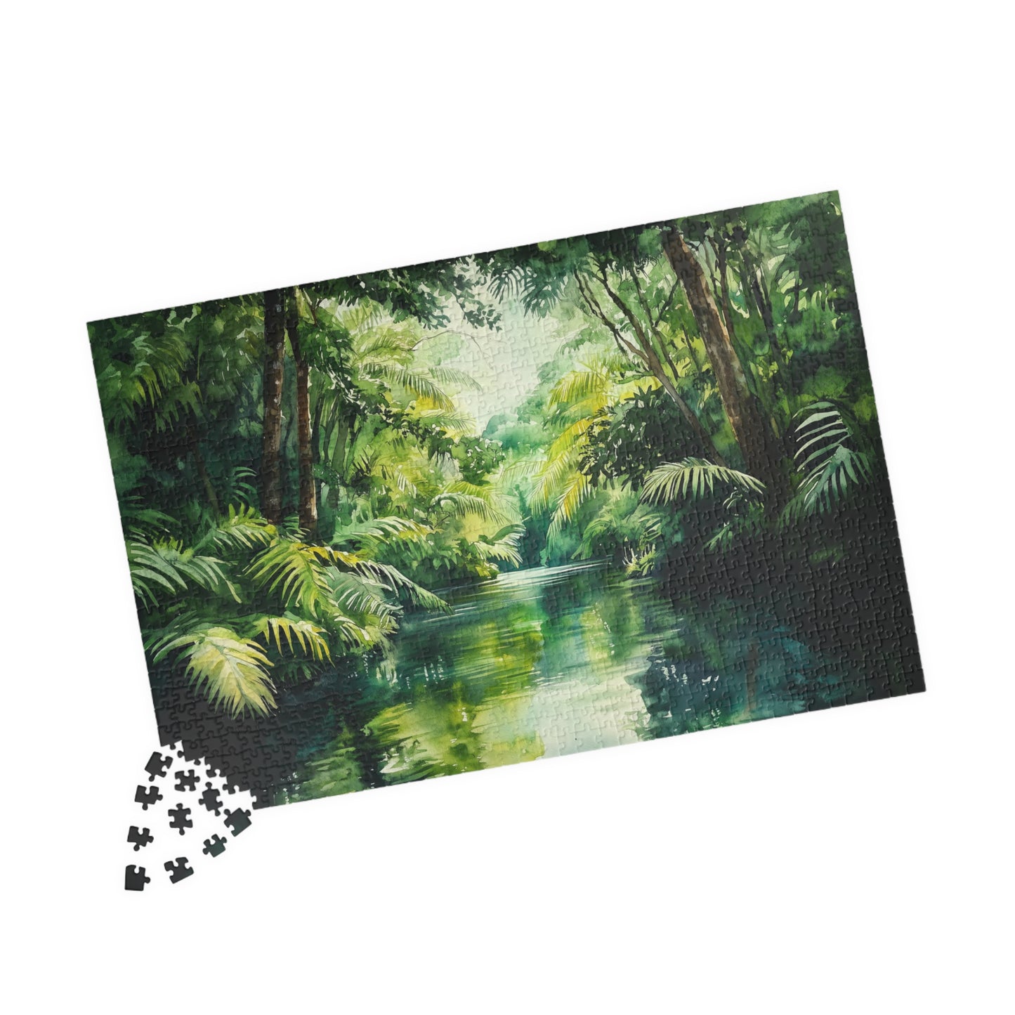 Winding Jungle River Puzzle (110, 252, 520, 1014 Pieces) - Lush Rainforest Waterway, Green Tropical Escape, Tranquil Nature Puzzle