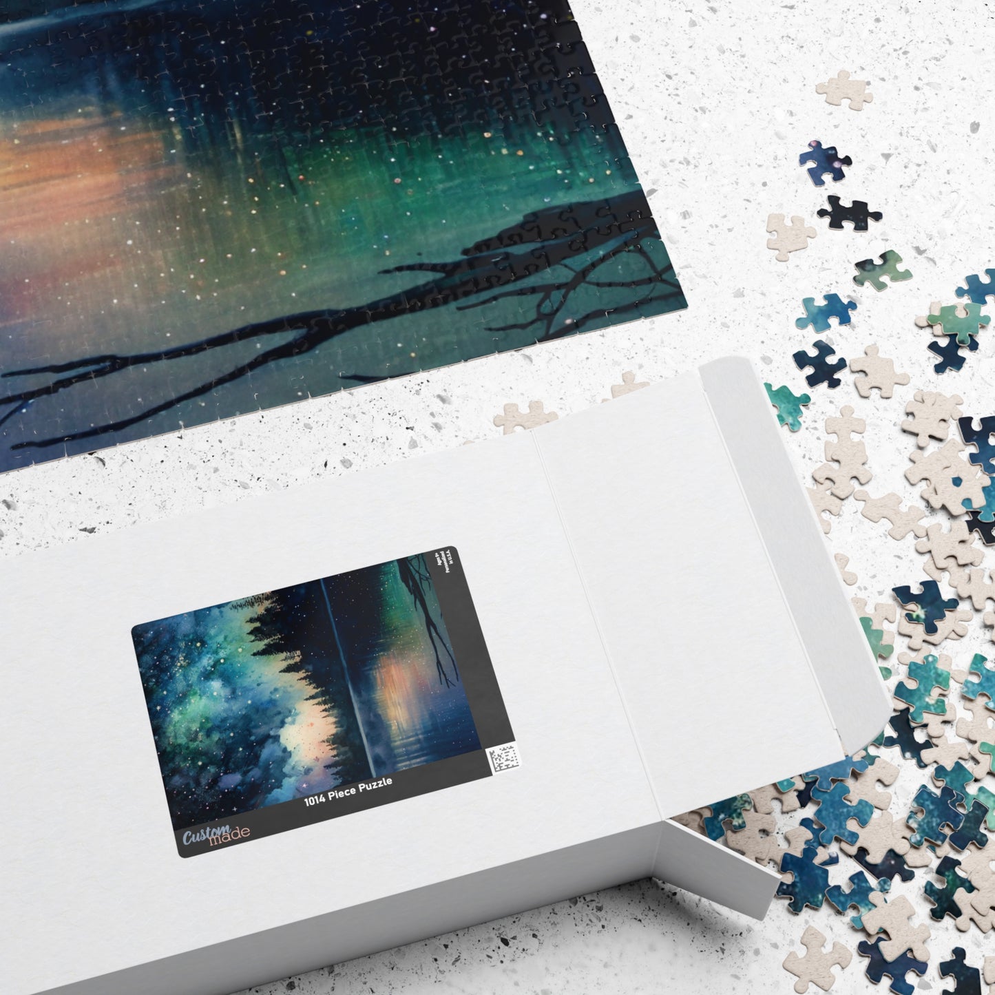 Starry Lake Puzzle (110, 252, 520, 1014 Pieces) - Peaceful Night Sky Reflection, Forest Silhouette, Tranquil Water