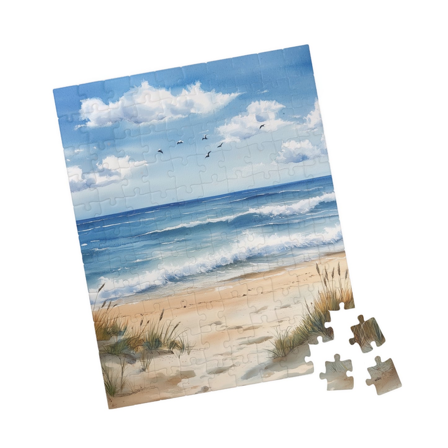 Bright Beach Day Puzzle (110, 252, 520, 1014 Pieces) - Coastal Ocean View, Serene Dunes & Waves, Beach House Decor, Relaxing Puzzle Gift