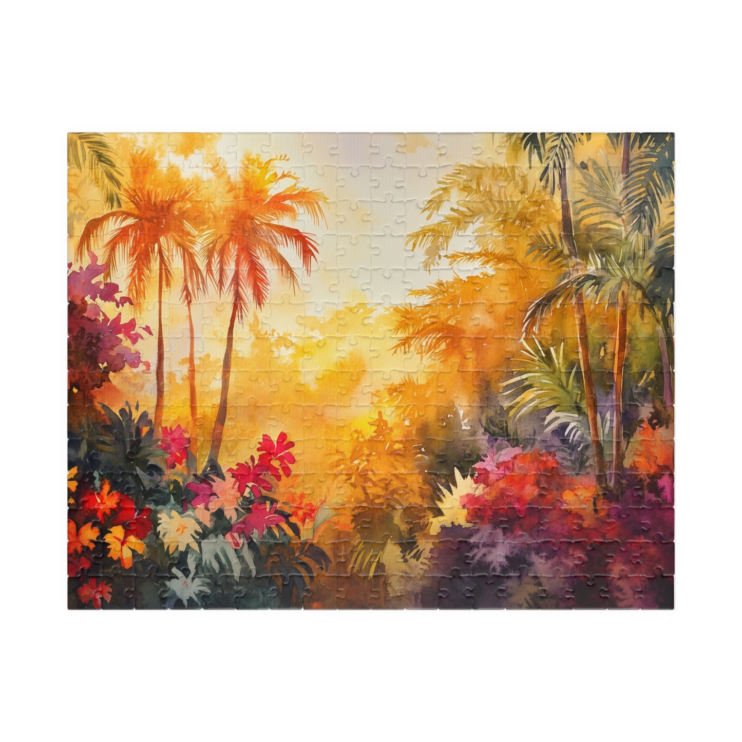 Jungle Sunset Bloom Puzzle (110, 252, 520, 1014 Pieces) - Tropical Sunset Puzzle, Vibrant Jungle Flowers, Exotic Nature Decor, Puzzle Gift