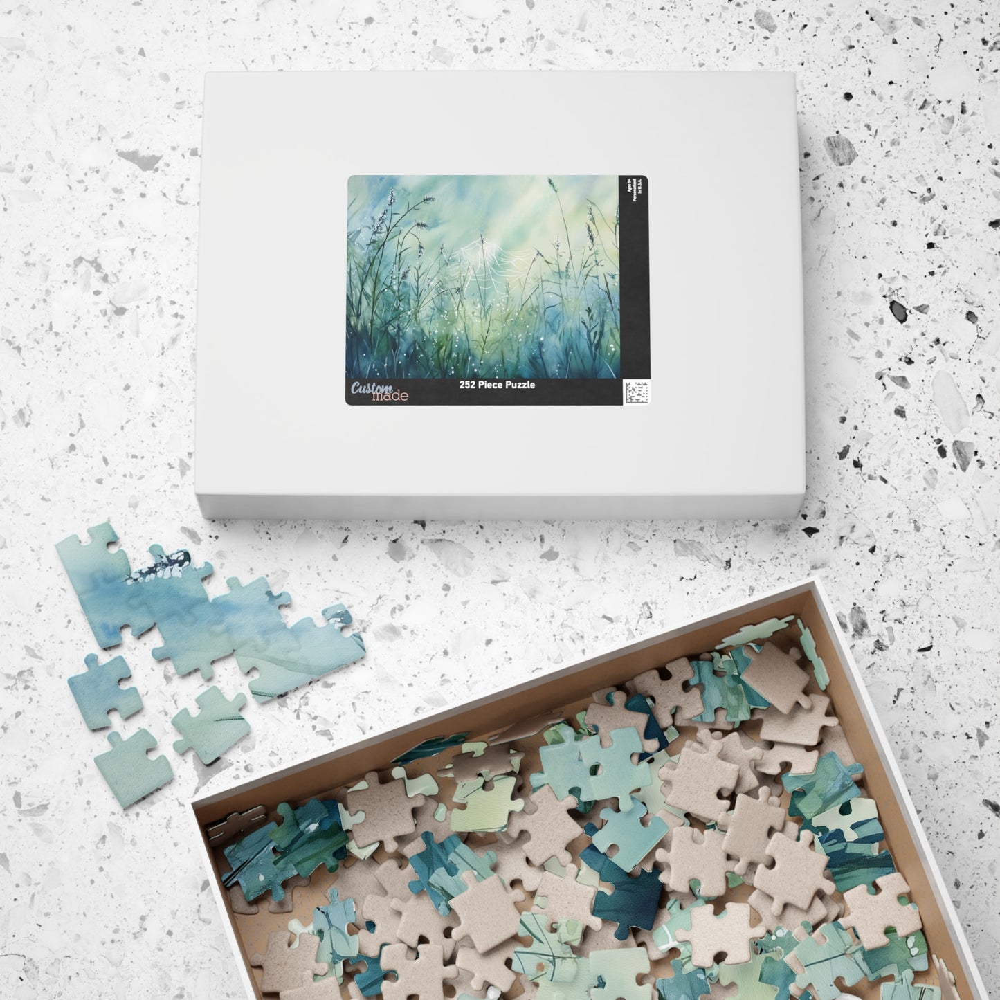 Morning Web Puzzle (110, 252, 520, 1014 Pieces) - Dewy Spider Web, Soft Grass, Gentle Light, Nature-Inspired Jigsaw, Beautiful Serenity