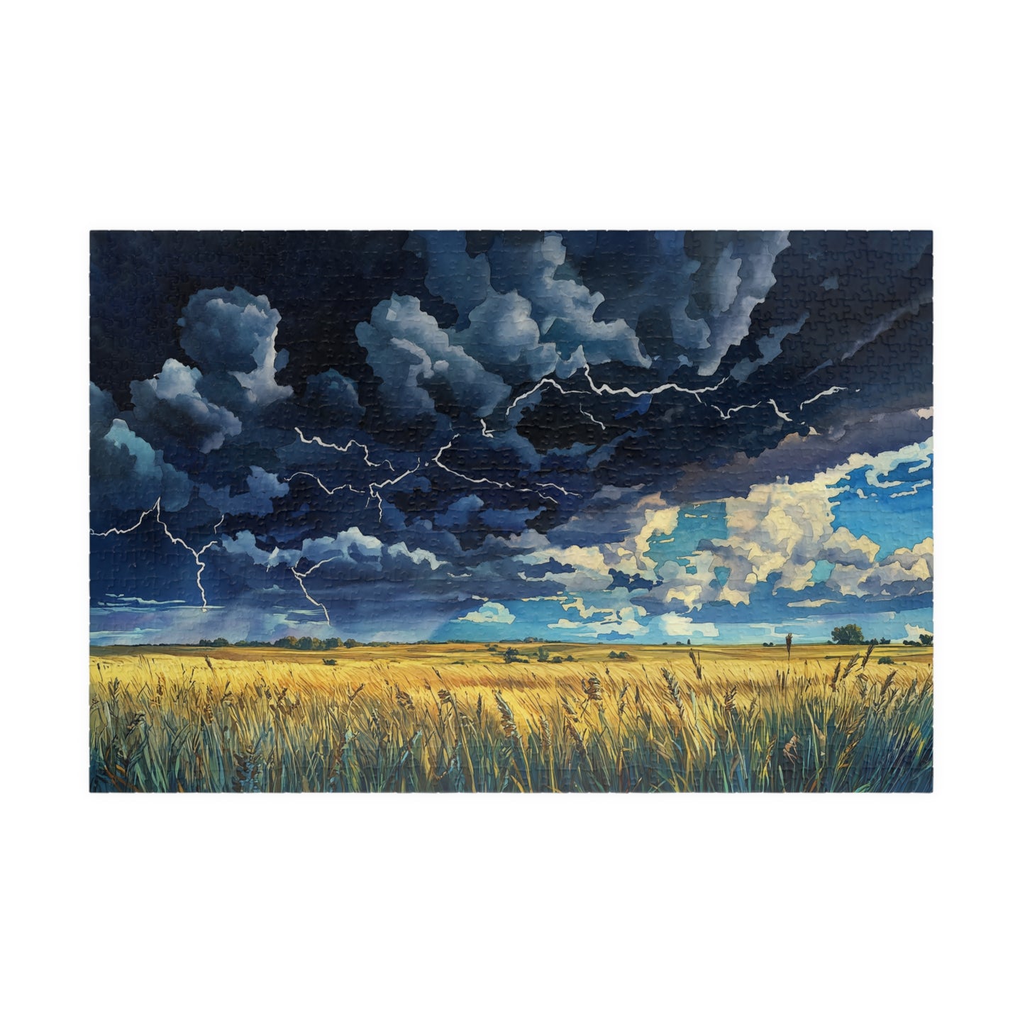 Plains Thunderstorm Puzzle (110, 252, 520, 1014 Pieces) - Dramatic Sky, Lightning Over Fields, Stormy Horizon, Puzzle Enthusiasts