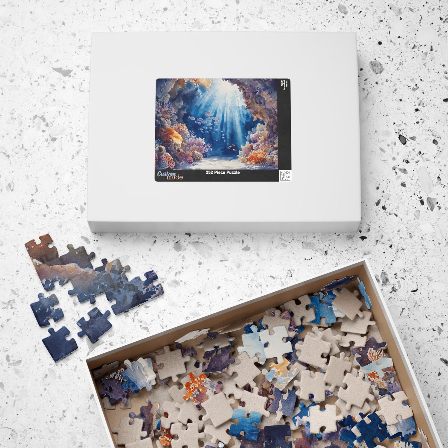 Underwater Reef Cave Puzzle (110, 252, 520, 1014 Pieces) - Ocean Cave, Sunbeams, Coral Reef, Dreamy Watercolor Puzzle