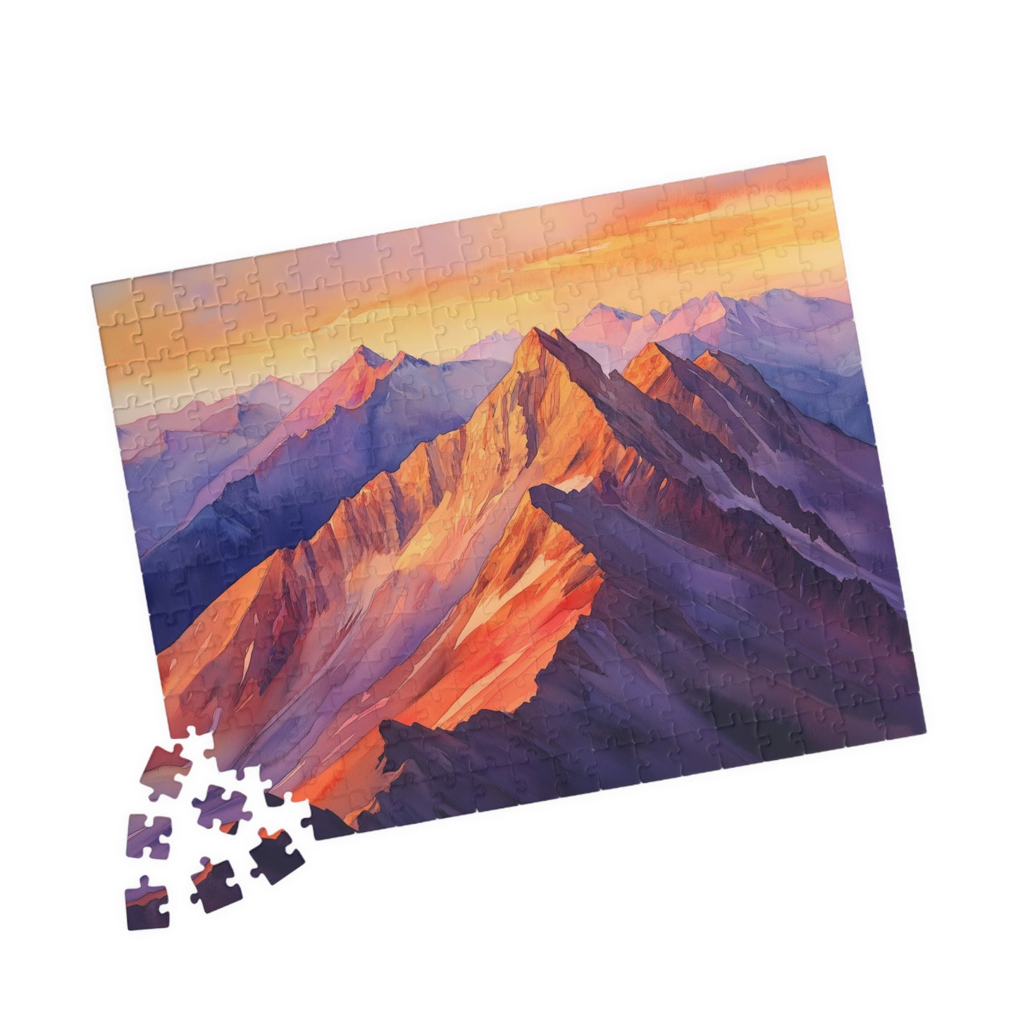 Vivid Mountain Ridge Puzzle (110, 252, 520, 1014 Pieces) - Fiery Mountain Peaks, Radiant Sunset Glow, Majestic Landscape