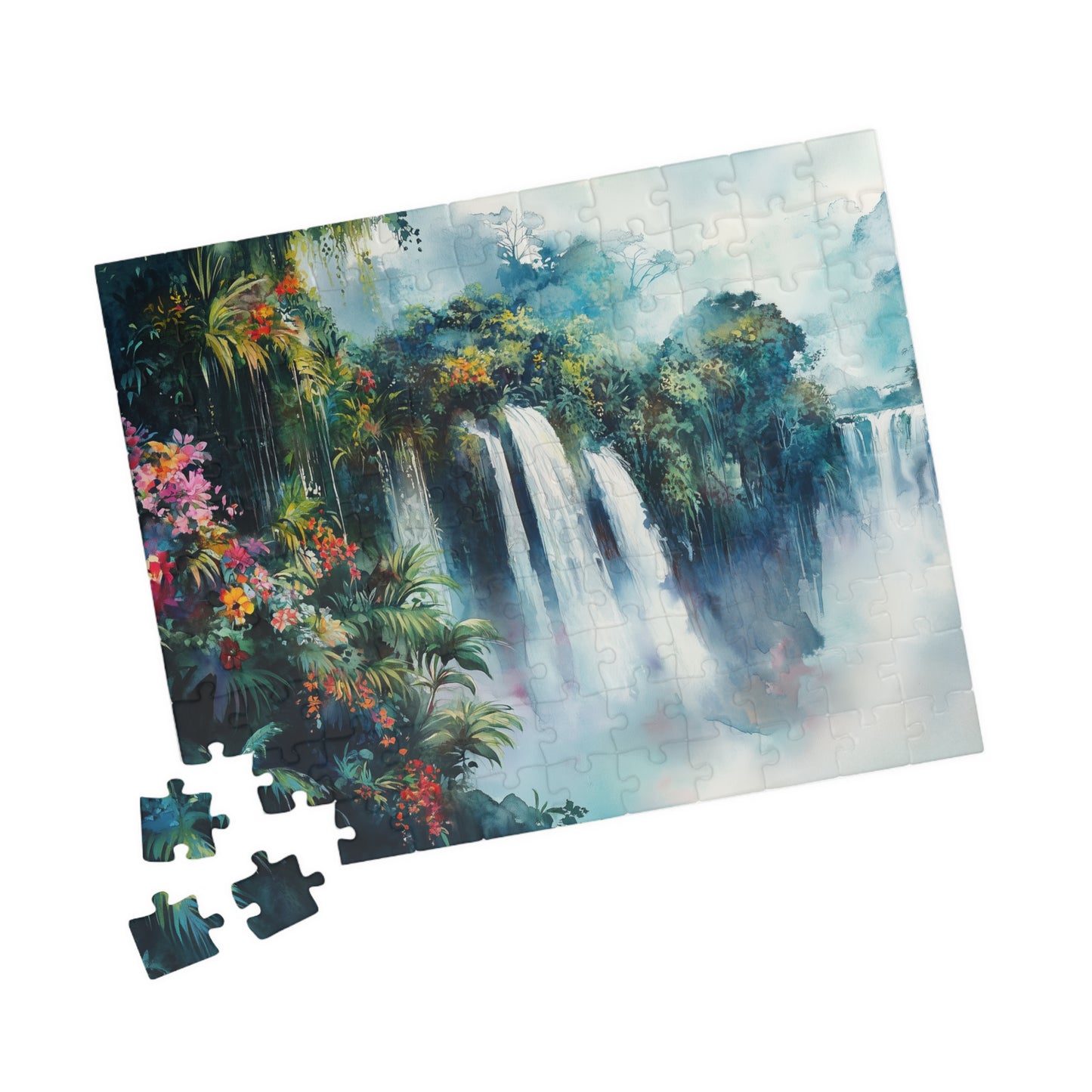 Jungle Waterfall Escape Puzzle (110, 252, 520, 1014 Pieces) - Tropical Nature Puzzle, Vibrant Rainforest Scene, Gift for Puzzle Enthusiasts