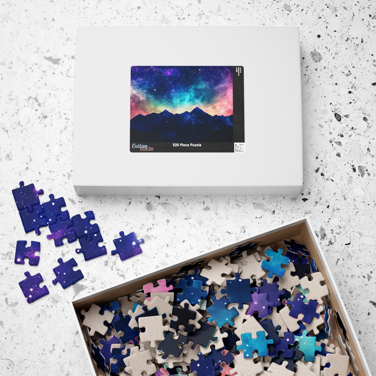 Vivid Galaxy Over Mountain Silhouettes Puzzle (110, 252, 520, 1014 Pieces) - Cosmic Sky, Stargazing Serenity, Bold Colors, Puzzle Lovers