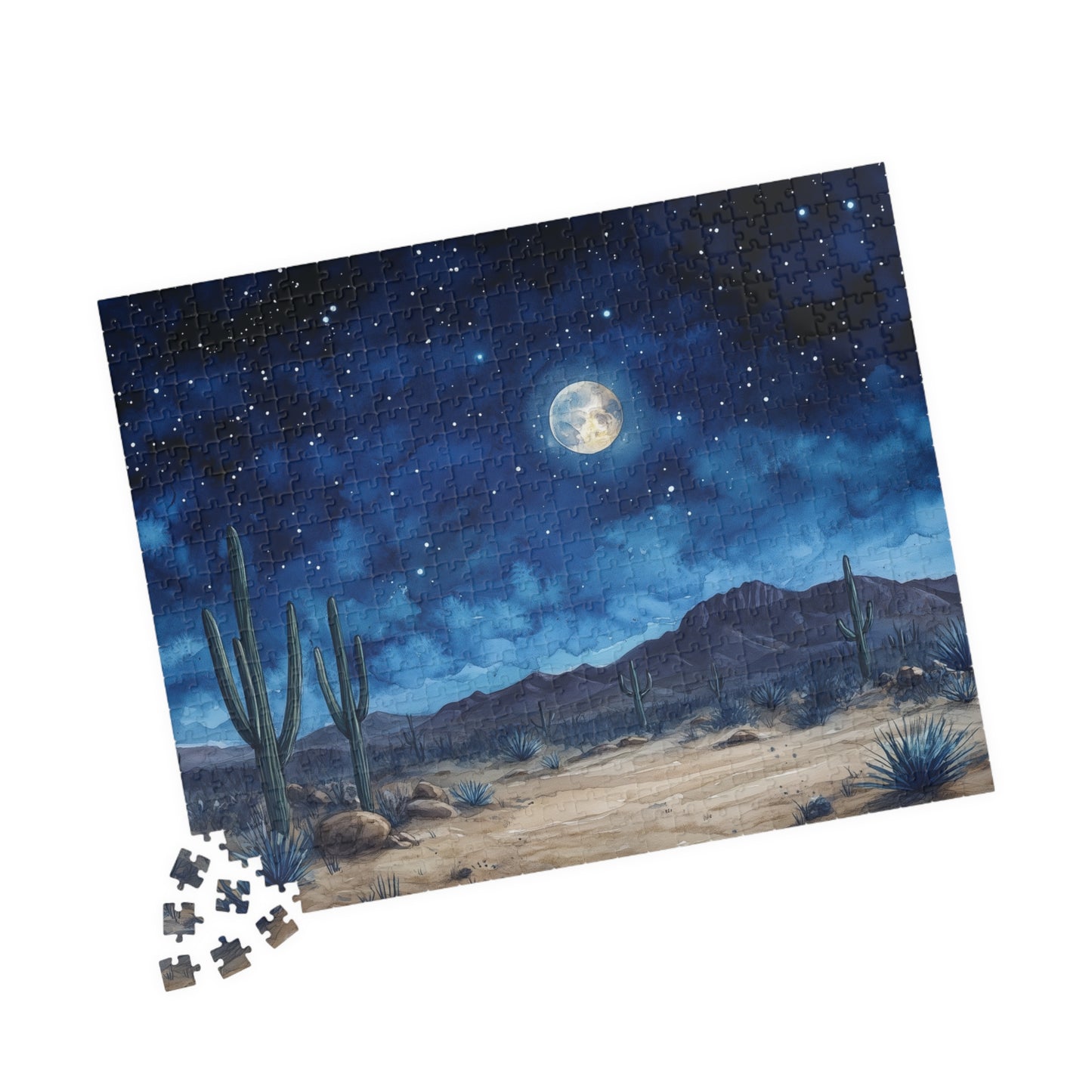 Desert Night Sky Puzzle (110, 252, 520, 1014 Pieces) - Moonlit Southwest Scene, Starry Sky Jigsaw, Gift for Nature Lovers