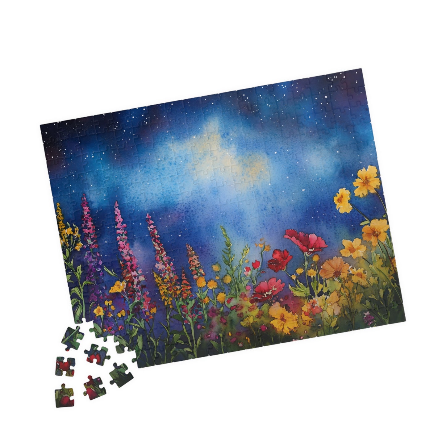 Celestial Bloom Puzzle (110, 252, 520, 1014 Pieces) - Colorful Wildflowers Beneath a Dreamy Starry Sky, Floral Blooms Under a Night Sky
