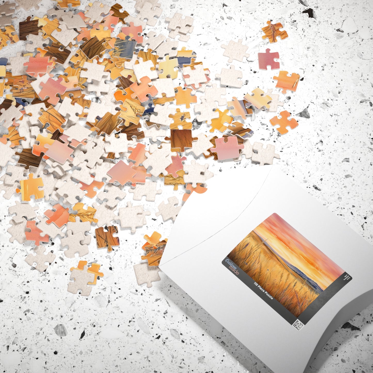 Prairie at Sunset Puzzle (110, 252, 520, 1014 Pieces) - Golden Fields, Rolling Hills, Glowing Horizon, Nature Lovers Gift, Relaxing Activity