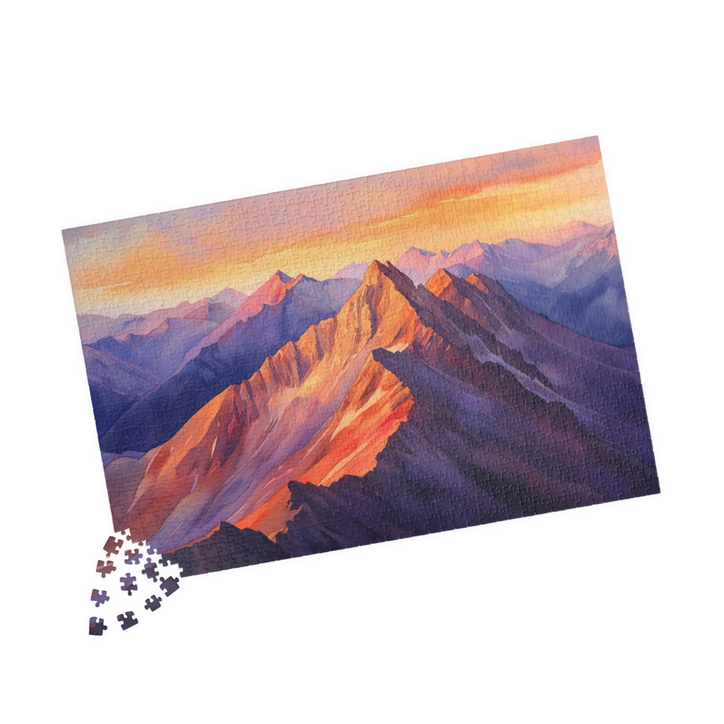 Vivid Mountain Ridge Puzzle (110, 252, 520, 1014 Pieces) - Fiery Mountain Peaks, Radiant Sunset Glow, Majestic Landscape