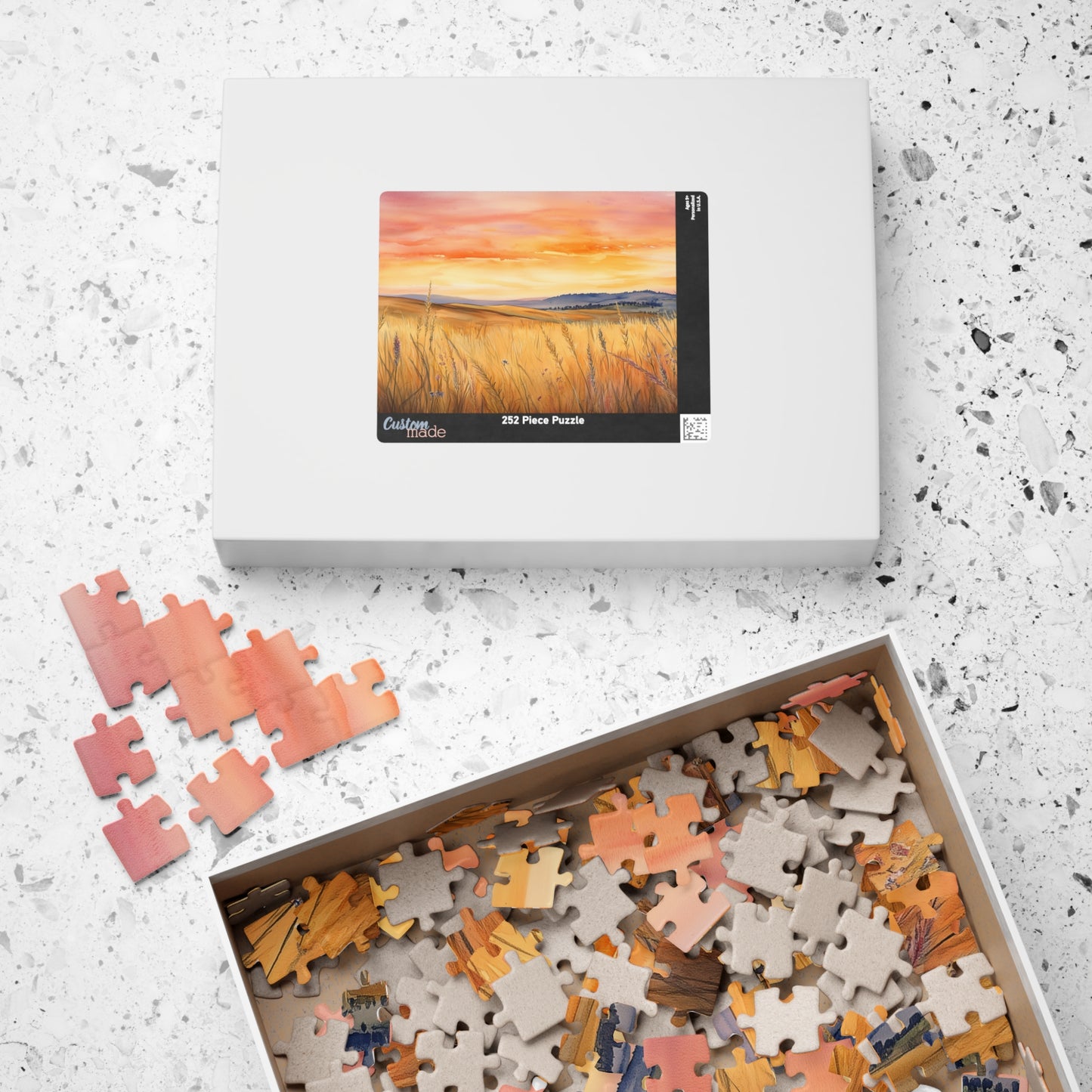 Prairie at Sunset Puzzle (110, 252, 520, 1014 Pieces) - Golden Fields, Rolling Hills, Glowing Horizon, Nature Lovers Gift, Relaxing Activity