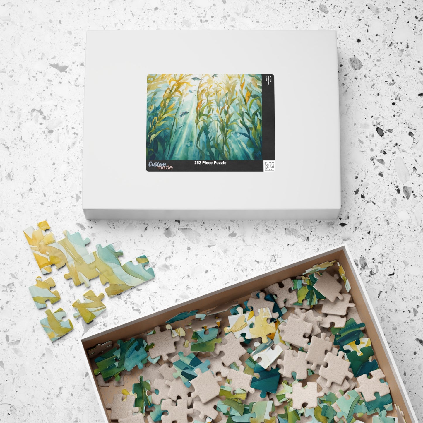 Kelp Forest Puzzle (110, 252, 520, 1014 Pieces) - Sunlit Ocean Scene, Underwater Nature Art, Tranquil Blue & Green Marine Puzzle