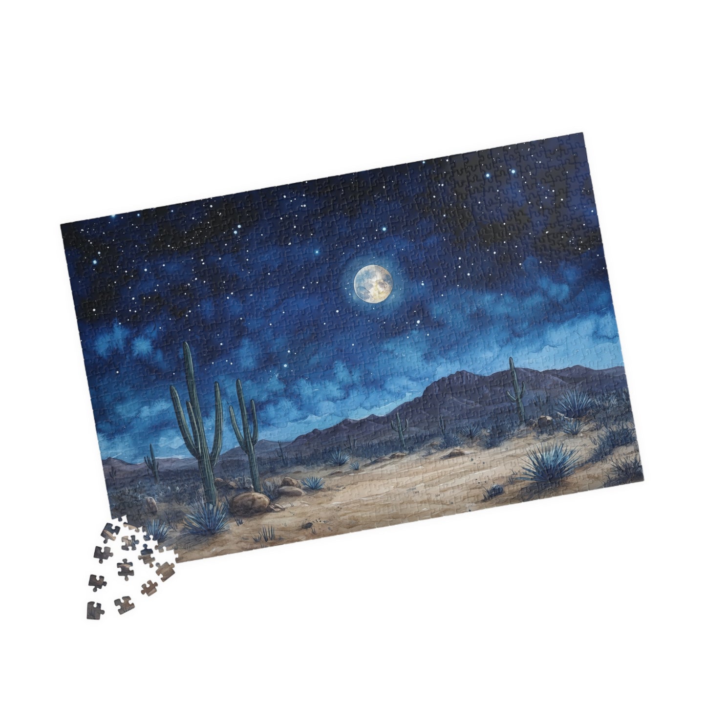 Desert Night Sky Puzzle (110, 252, 520, 1014 Pieces) - Moonlit Southwest Scene, Starry Sky Jigsaw, Gift for Nature Lovers