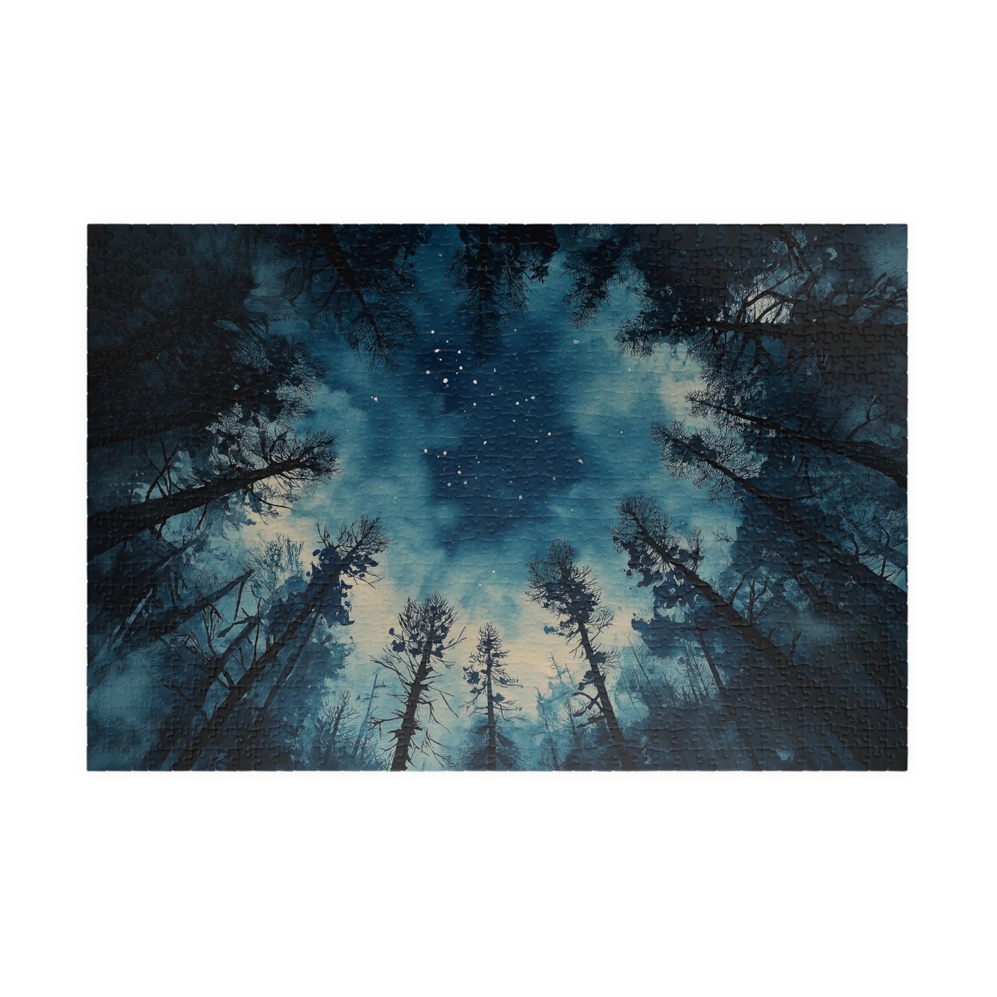 Moody Forest Sky Puzzle (110, 252, 520, 1014 Pieces) - Atmospheric Night View, Blue Toned, Starry Tree Canopy