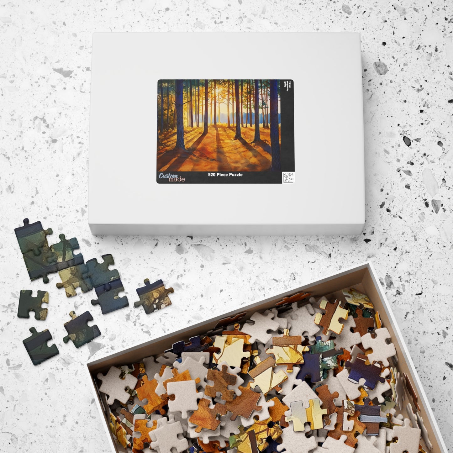 Golden Hour Forest Puzzle (110, 252, 520, 1014 Pieces) - Pine Tree Jigsaw, Cozy Woodland Art, Nature Lover Gift