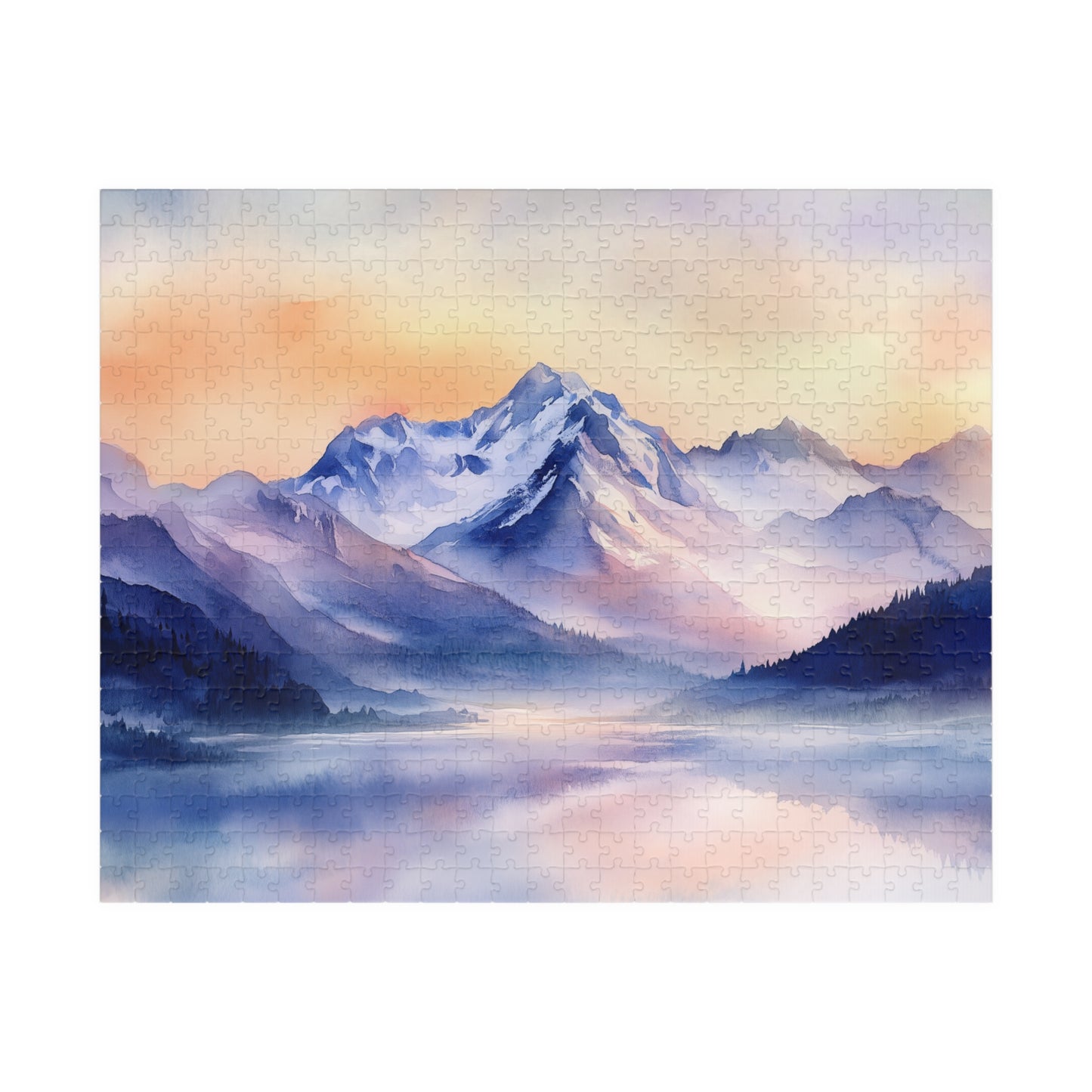 Mountain Serenity Puzzle (110, 252, 520, 1014 Pieces) - Misty Peaks, Sunset Hues, Tranquil Reflections, Mountain Landscape Puzzle