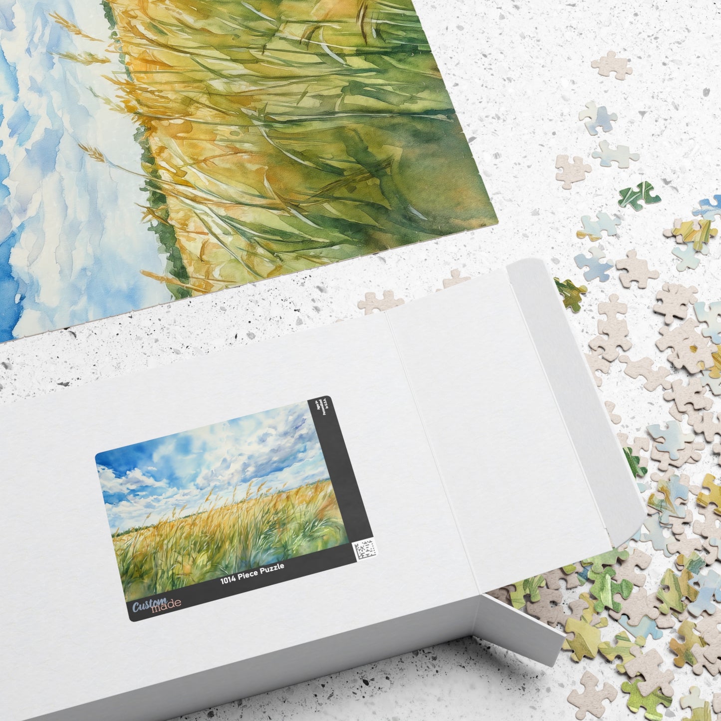 Tall Grasses Blowing Puzzle (110, 252, 520, 1014 Pieces) - Breezy Prairie Scene, Blue Sky, Calming Nature Art, Nature Puzzle, Home Decor