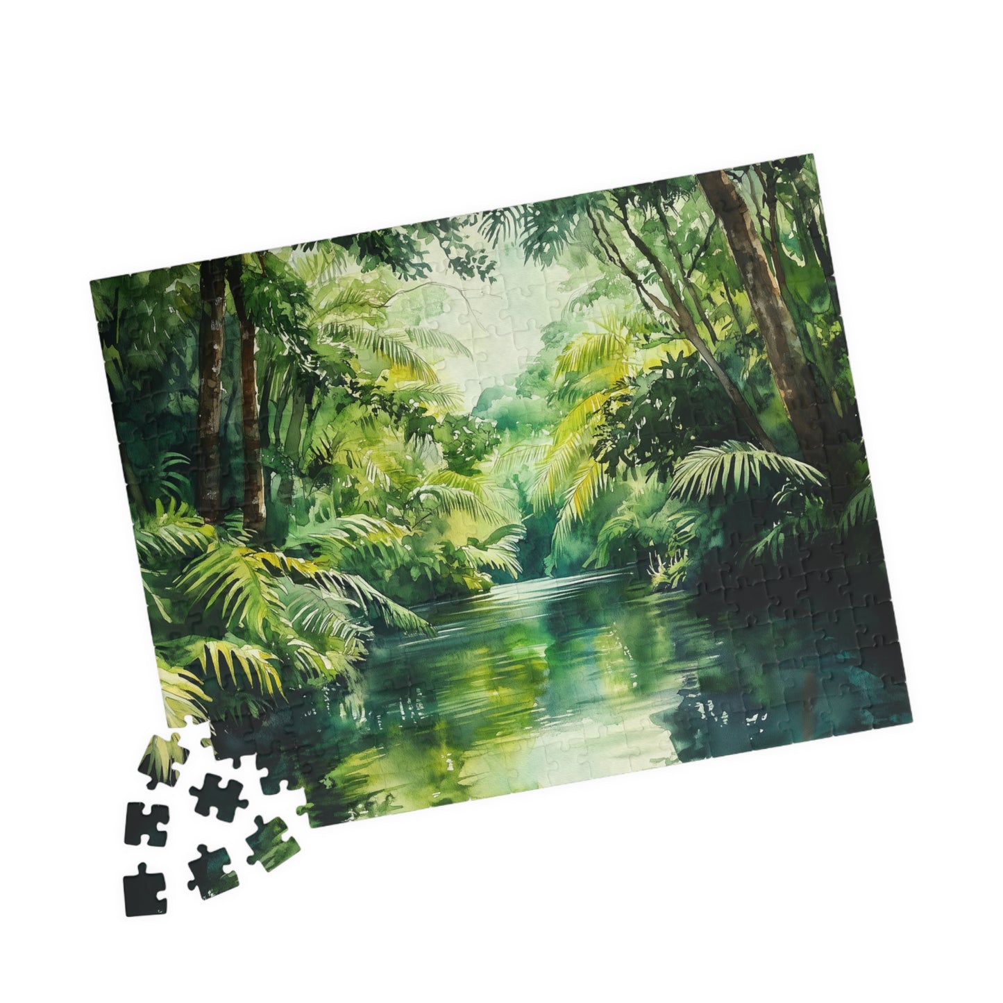 Winding Jungle River Puzzle (110, 252, 520, 1014 Pieces) - Lush Rainforest Waterway, Green Tropical Escape, Tranquil Nature Puzzle