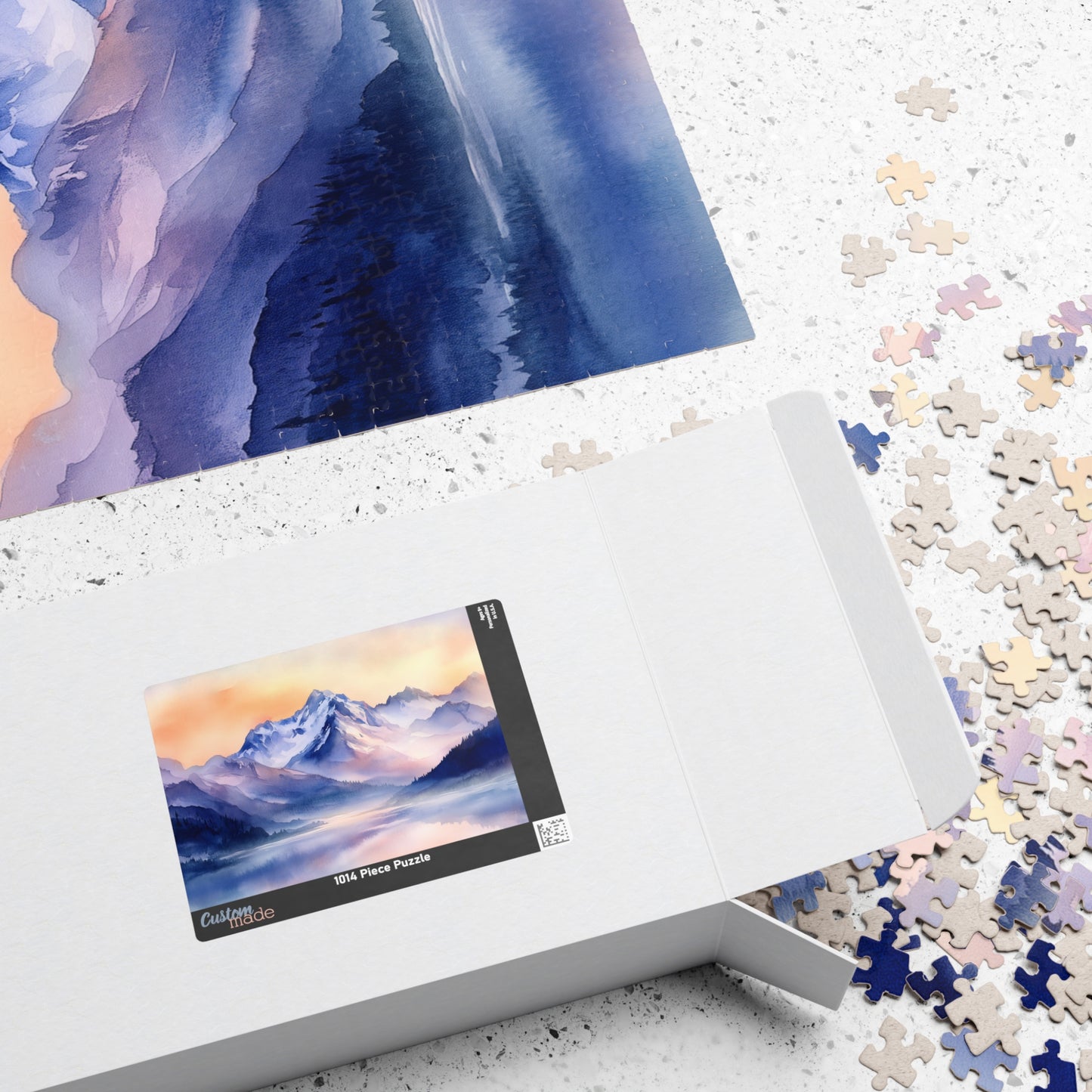 Mountain Serenity Puzzle (110, 252, 520, 1014 Pieces) - Misty Peaks, Sunset Hues, Tranquil Reflections, Mountain Landscape Puzzle