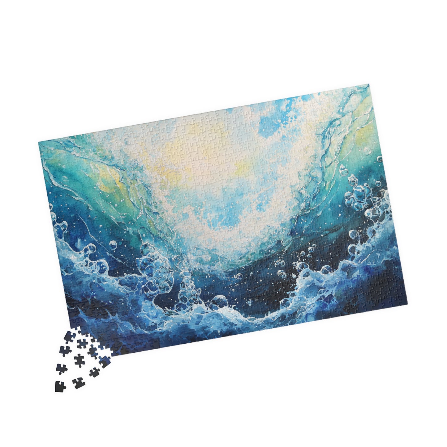Crashing Wave Puzzle (110, 252, 520, 1014 Pieces) - Ocean Bubbles, Aquatic Motion, Abstract Watercolor Sea Energy, Underwater View