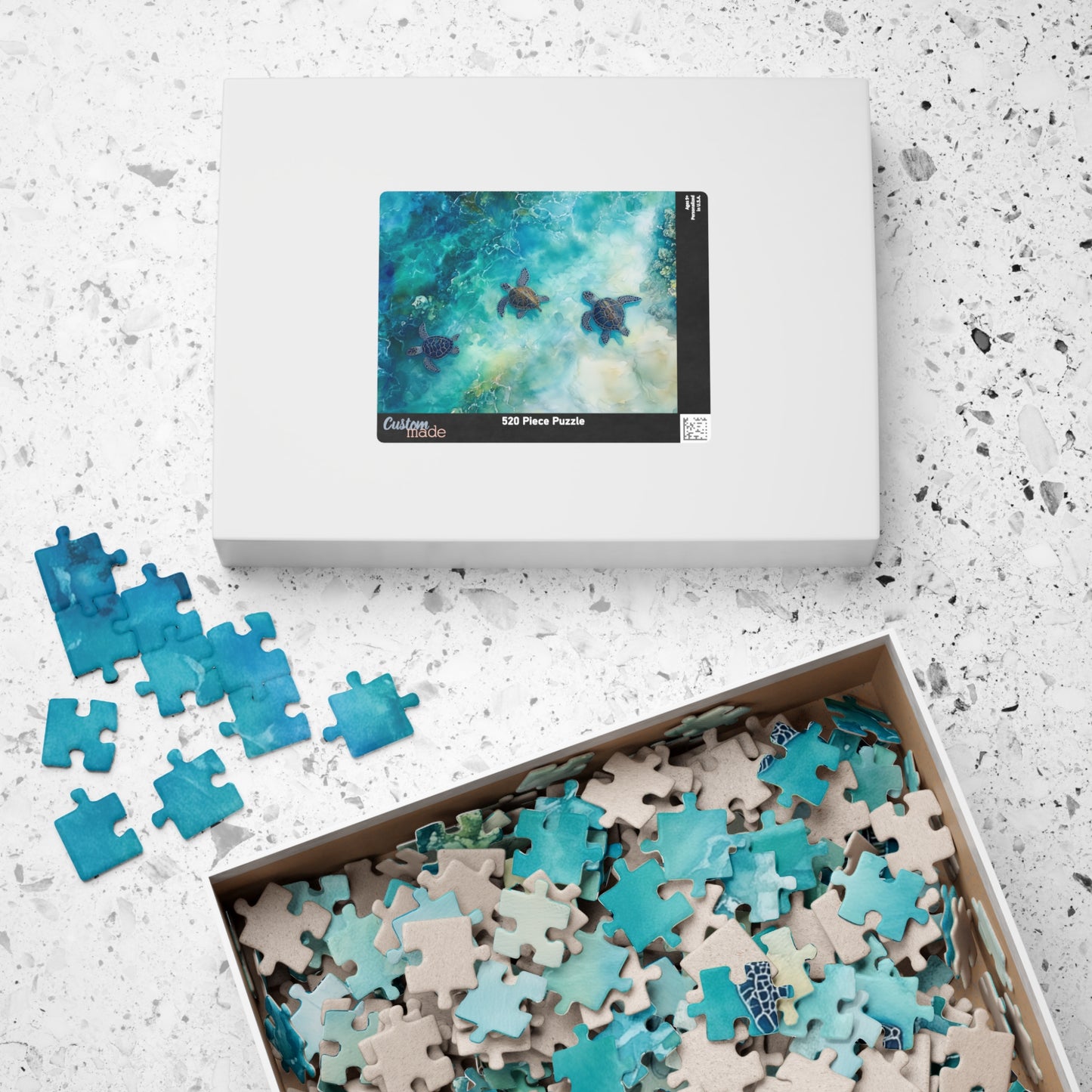 Turtle Trio Puzzle (110, 252, 520, 1014 Pieces) - Watercolor Sea Turtle Art, Ocean Wildlife, Serene Blue Puzzle, Relaxing Nature Puzzle