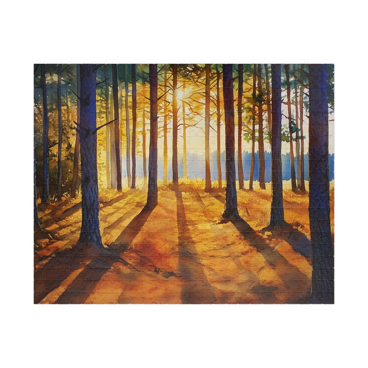 Golden Hour Forest Puzzle (110, 252, 520, 1014 Pieces) - Pine Tree Jigsaw, Cozy Woodland Art, Nature Lover Gift