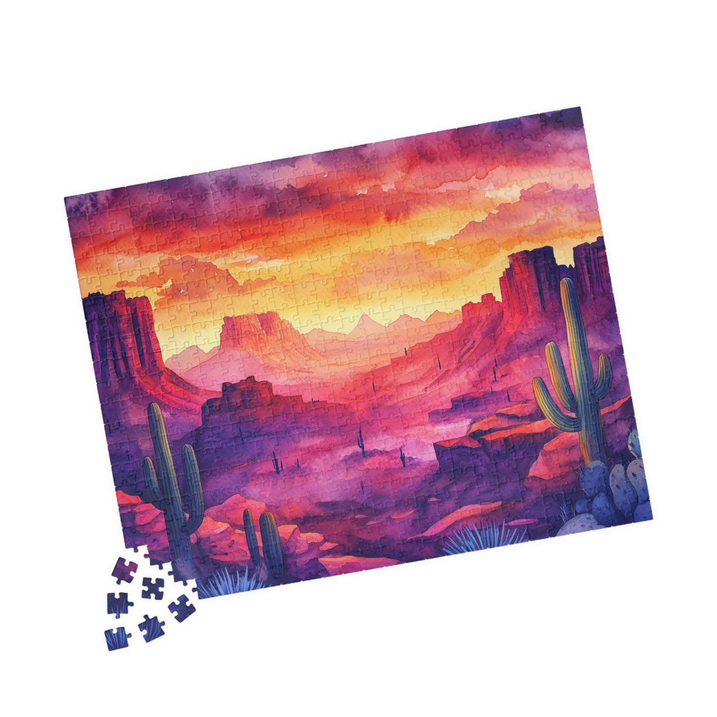 Cactus Canyon Sunset Puzzle (110, 252, 520, 1014 Pieces) - Vibrant Desert Scene, Bold Nature Puzzle, Southwest Landscape Gift