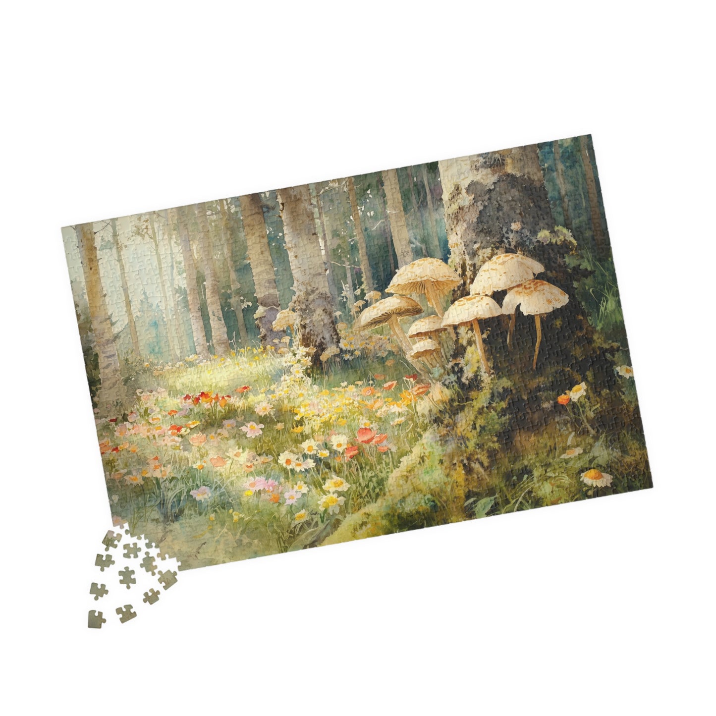Woodland Glade Puzzle (110, 252, 520, 1014 Pieces) - Forest Flowers Jigsaw, Mushroom Puzzle Art, Cozy Nature Gift