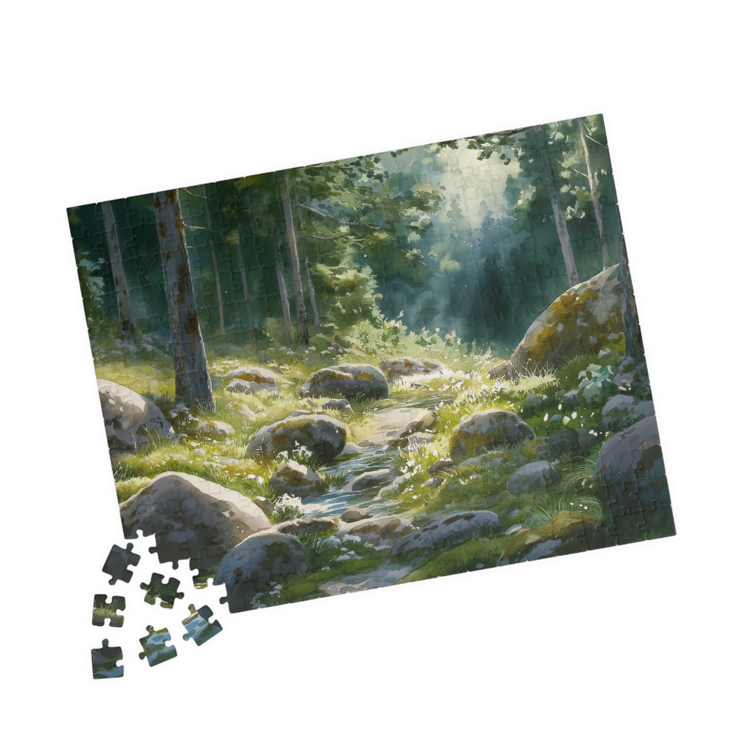 Rocky Forest Stream Puzzle (110, 252, 520, 1014 Pieces) - Peaceful Nature Jigsaw, Woodland Puzzle Art, Gift for Puzzle Lovers