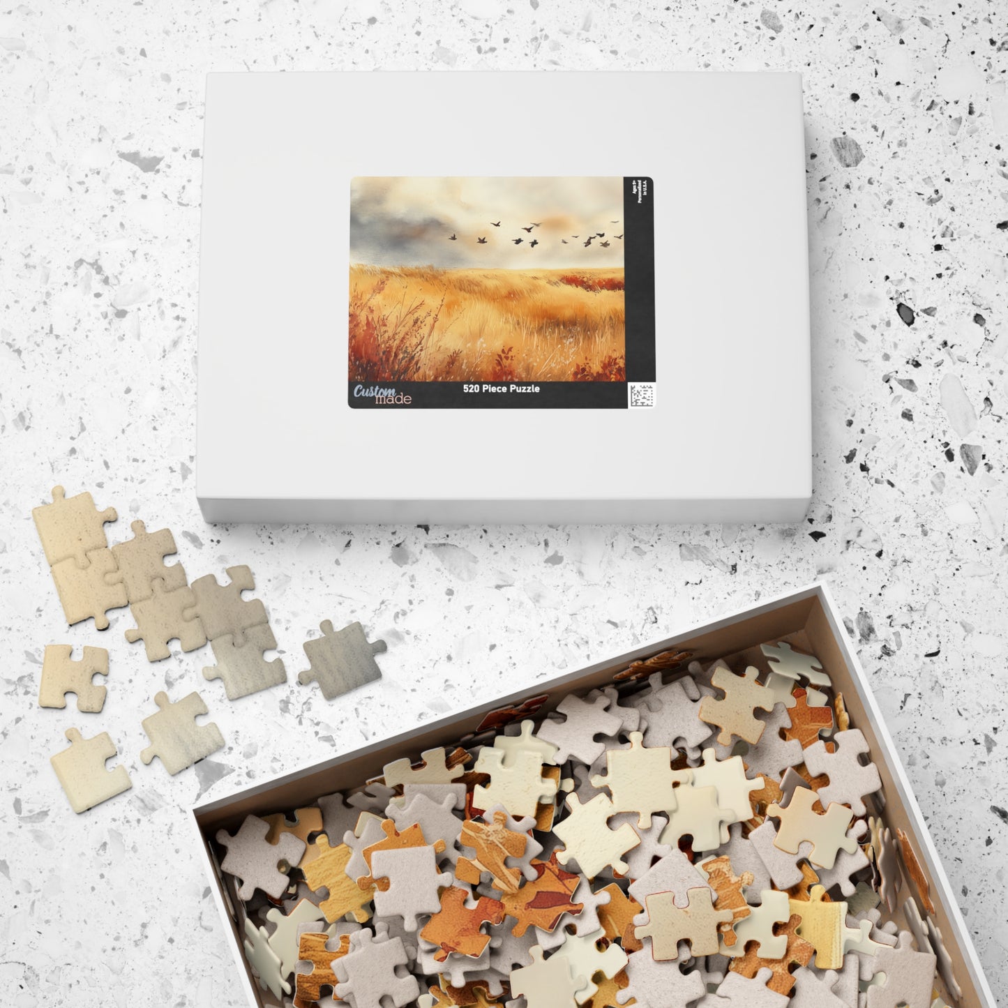 Golden Prairie Flight Puzzle (110, 252, 520, 1014 Pieces) - Autumn Grassland, Birds in Flight, Warm Earth Tones, Stress Relief, Home Decor