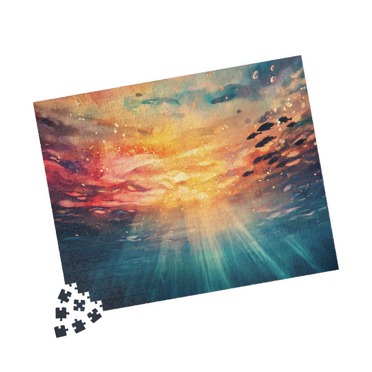 Underwater Sunset Puzzle (110, 252, 520, 1014 Pieces) - Ocean Perspective, Warm Glow, Dreamy Watercolor Scene, Nature-Inspired Puzzle
