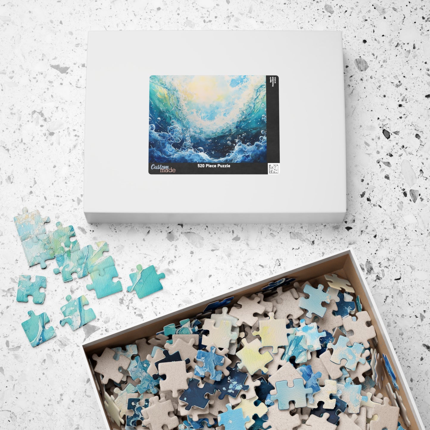 Crashing Wave Puzzle (110, 252, 520, 1014 Pieces) - Ocean Bubbles, Aquatic Motion, Abstract Watercolor Sea Energy, Underwater View