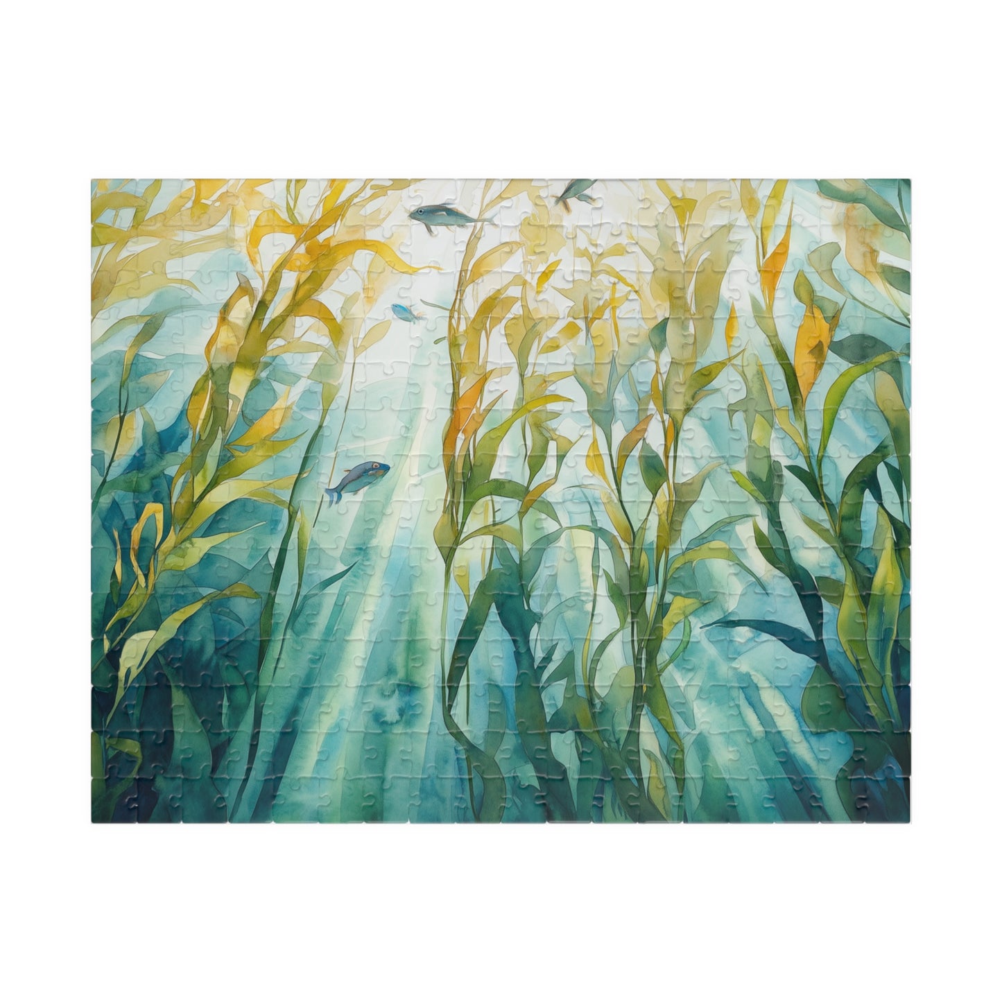 Kelp Forest Puzzle (110, 252, 520, 1014 Pieces) - Sunlit Ocean Scene, Underwater Nature Art, Tranquil Blue & Green Marine Puzzle