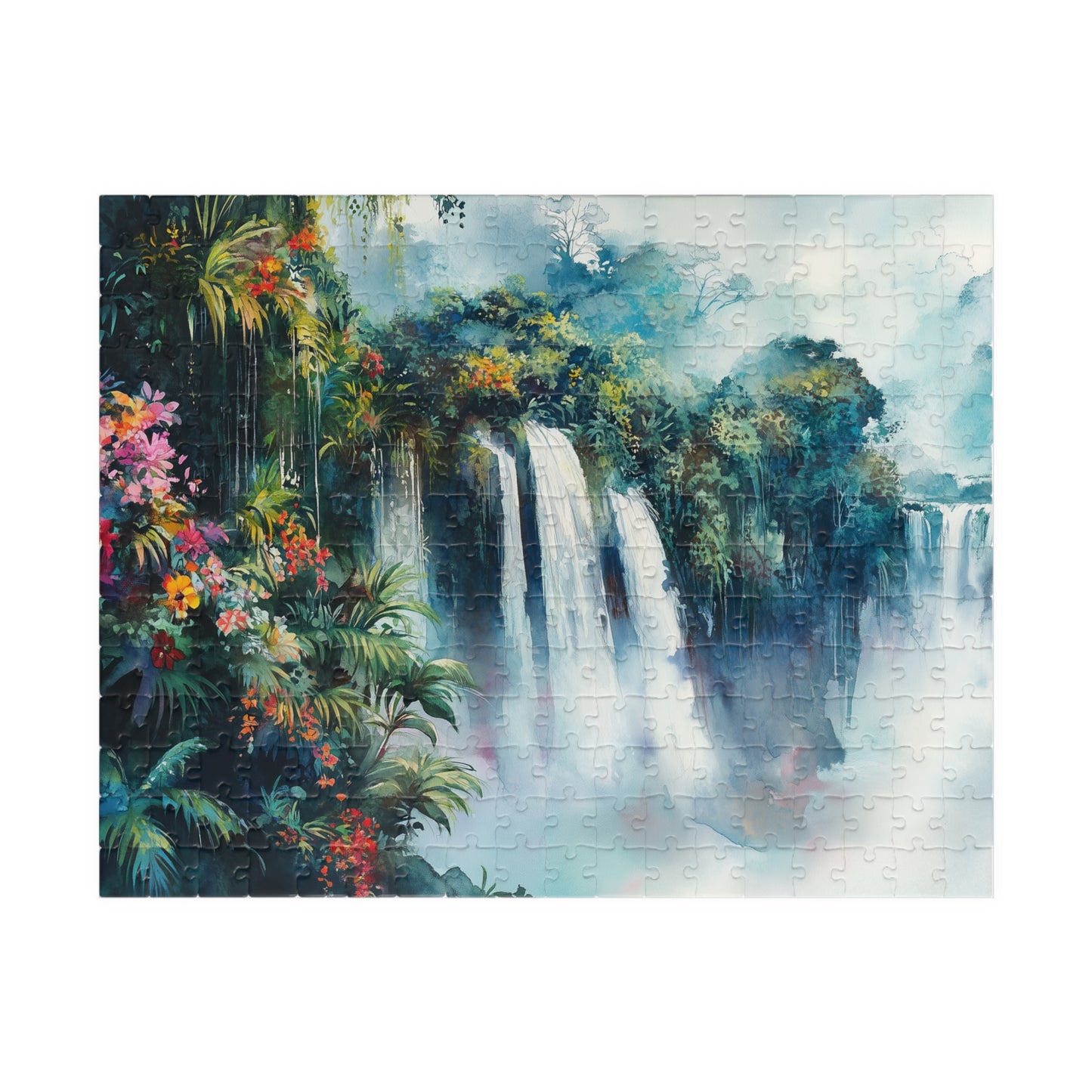 Jungle Waterfall Escape Puzzle (110, 252, 520, 1014 Pieces) - Tropical Nature Puzzle, Vibrant Rainforest Scene, Gift for Puzzle Enthusiasts