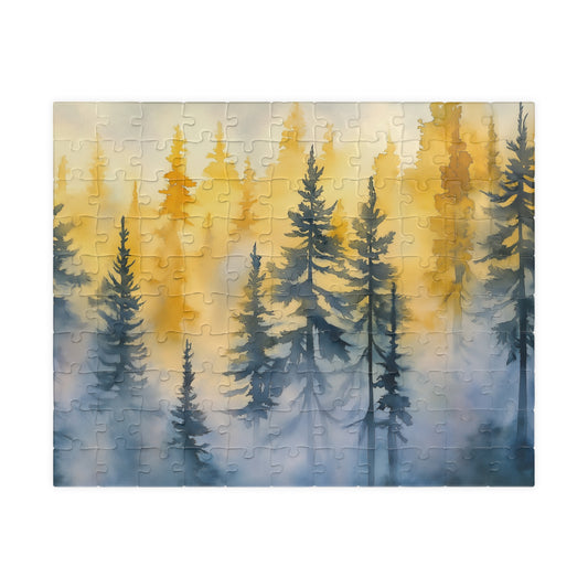 Misty Pines Puzzle (110, 252, 520, 1014 Pieces) - Moody Forest Jigsaw, Evergreen Wall Art, Calm Nature Puzzle for Relaxation