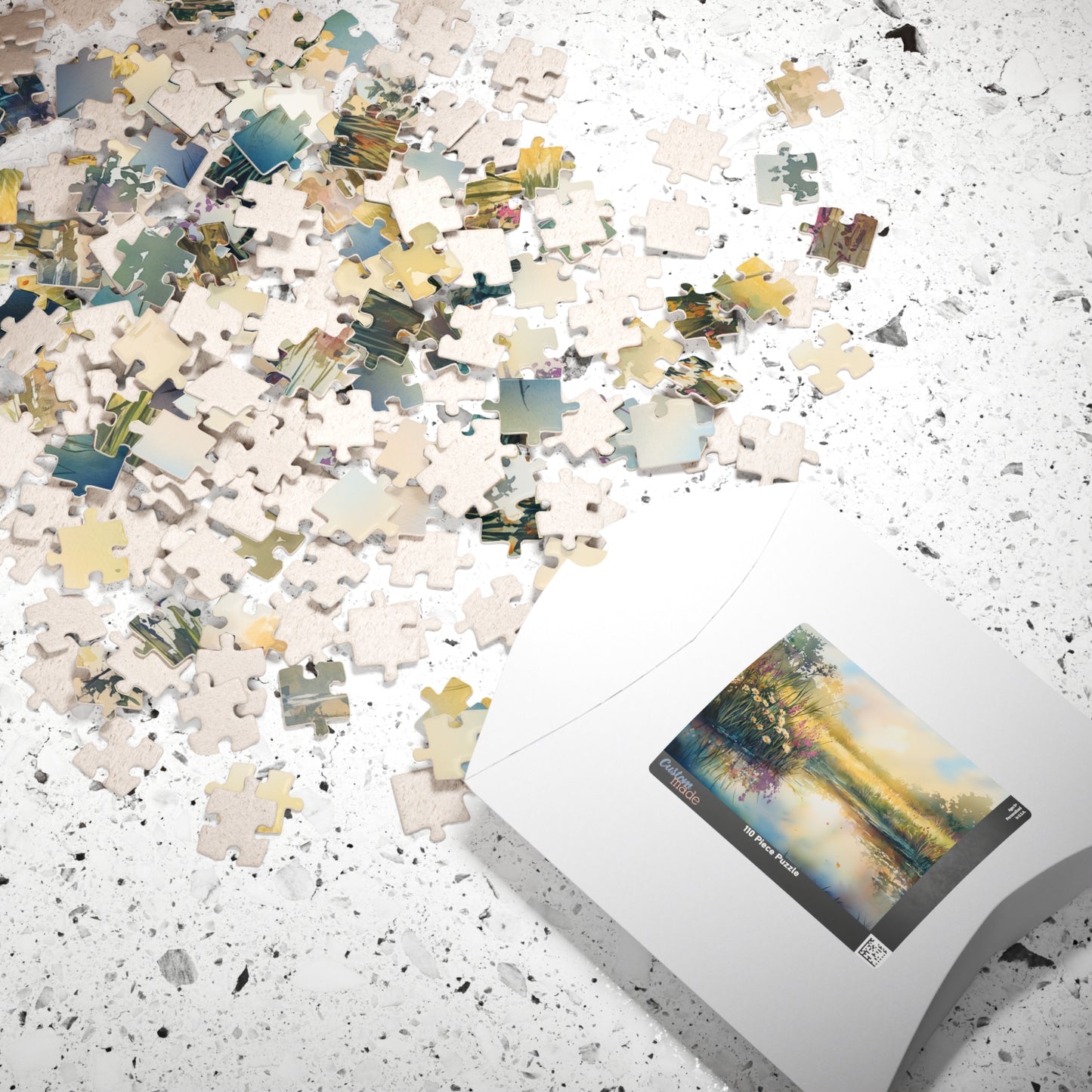 Prairie Pond Puzzle (110, 252, 520, 1014 Pieces) - Reflective Water, Wildflowers, Golden Light, Relaxation, Home Decor, Mindful Activity