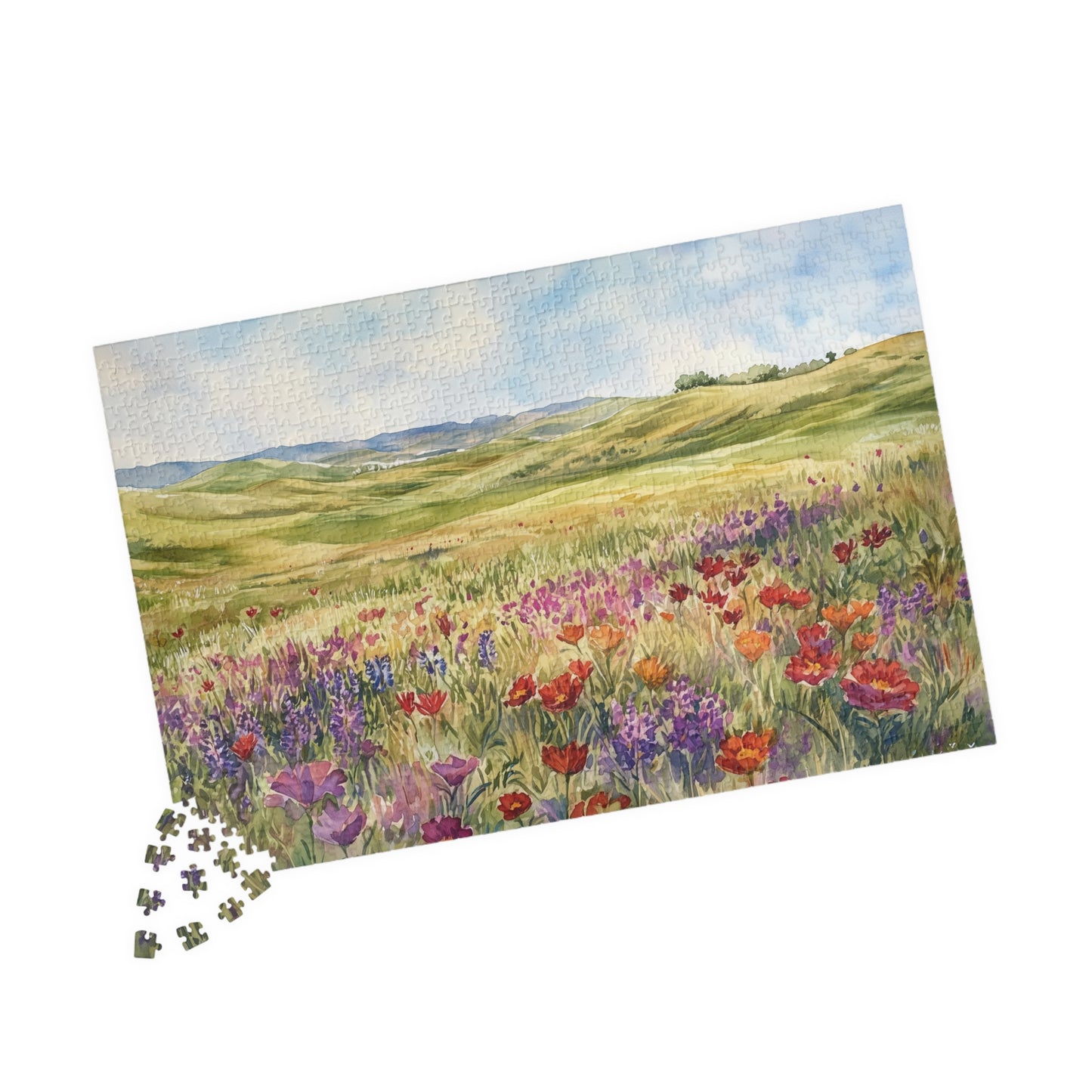 Prairie Meadow Puzzle (110, 252, 520, 1014 Pieces) - Wildflowers, Rolling Hills, Bright Spring Landscape, Perfect Gift for Nature Lovers