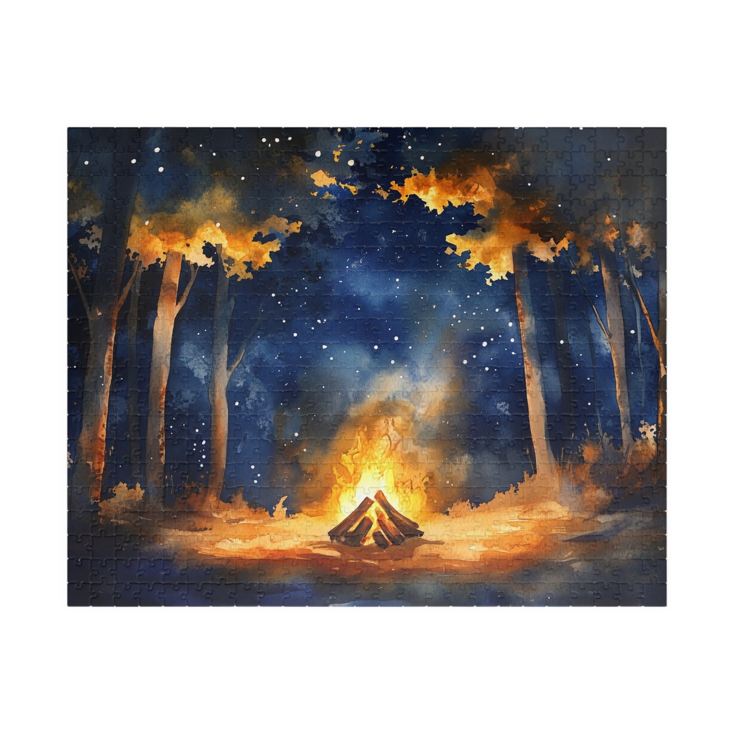 Campfire Glow Puzzle (110, 252, 520, 1014 Pieces) - Cozy Fire Under a Starry Forest Sky, Nature Scene, Gift for Camp Lovers, Relaxing Hobby
