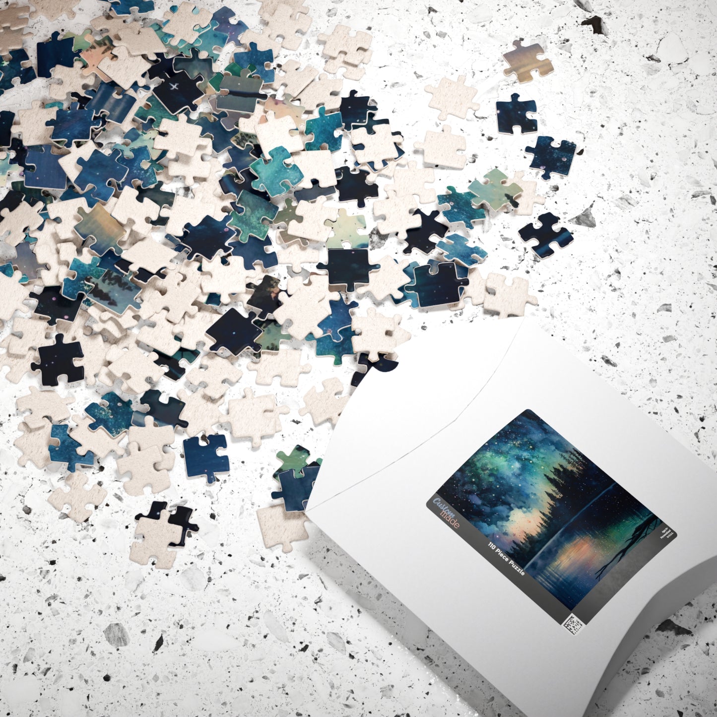 Starry Lake Puzzle (110, 252, 520, 1014 Pieces) - Peaceful Night Sky Reflection, Forest Silhouette, Tranquil Water