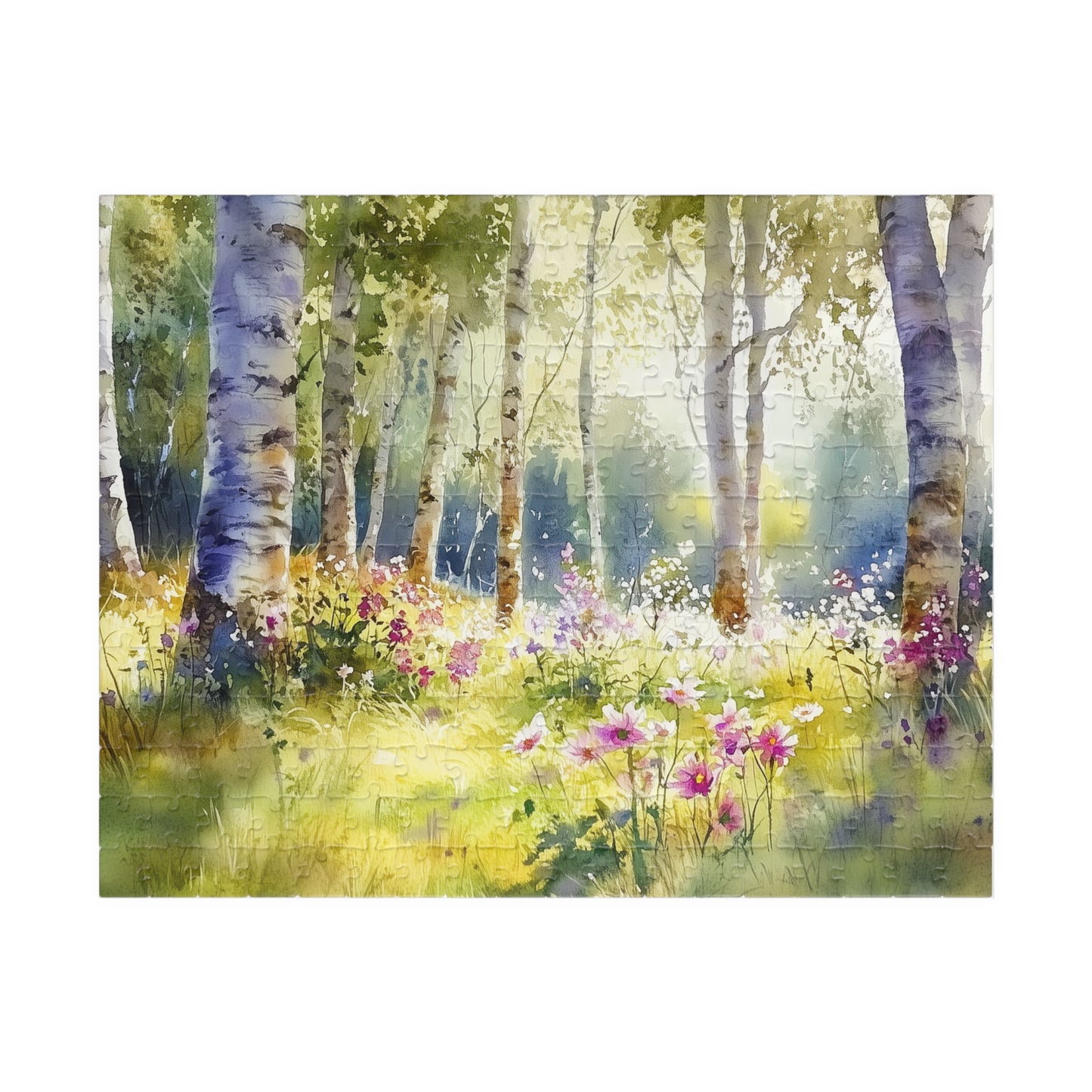 Sunlit Forest Glade Puzzle (110, 252, 520, 1014 Pieces) - Woodland Flower Puzzle, Spring Meadow Jigsaw, Peaceful Nature Decor
