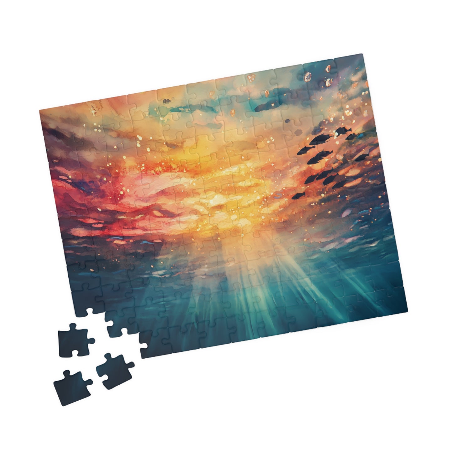Underwater Sunset Puzzle (110, 252, 520, 1014 Pieces) - Ocean Perspective, Warm Glow, Dreamy Watercolor Scene, Nature-Inspired Puzzle