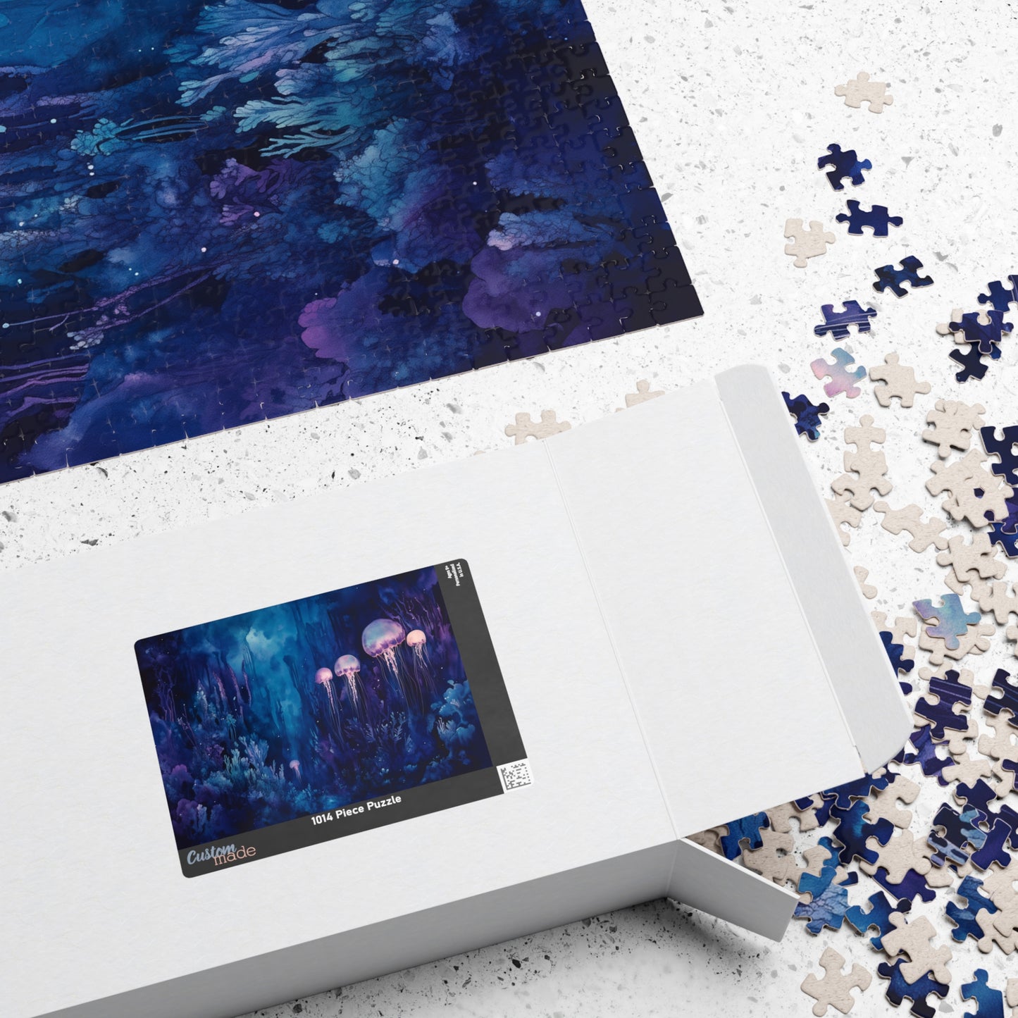 Jellyfish in the Deep Puzzle (110, 252, 520, 1014 Pieces) - Glowing Creatures, Underwater Forest, Bioluminescent Ocean Fantasy