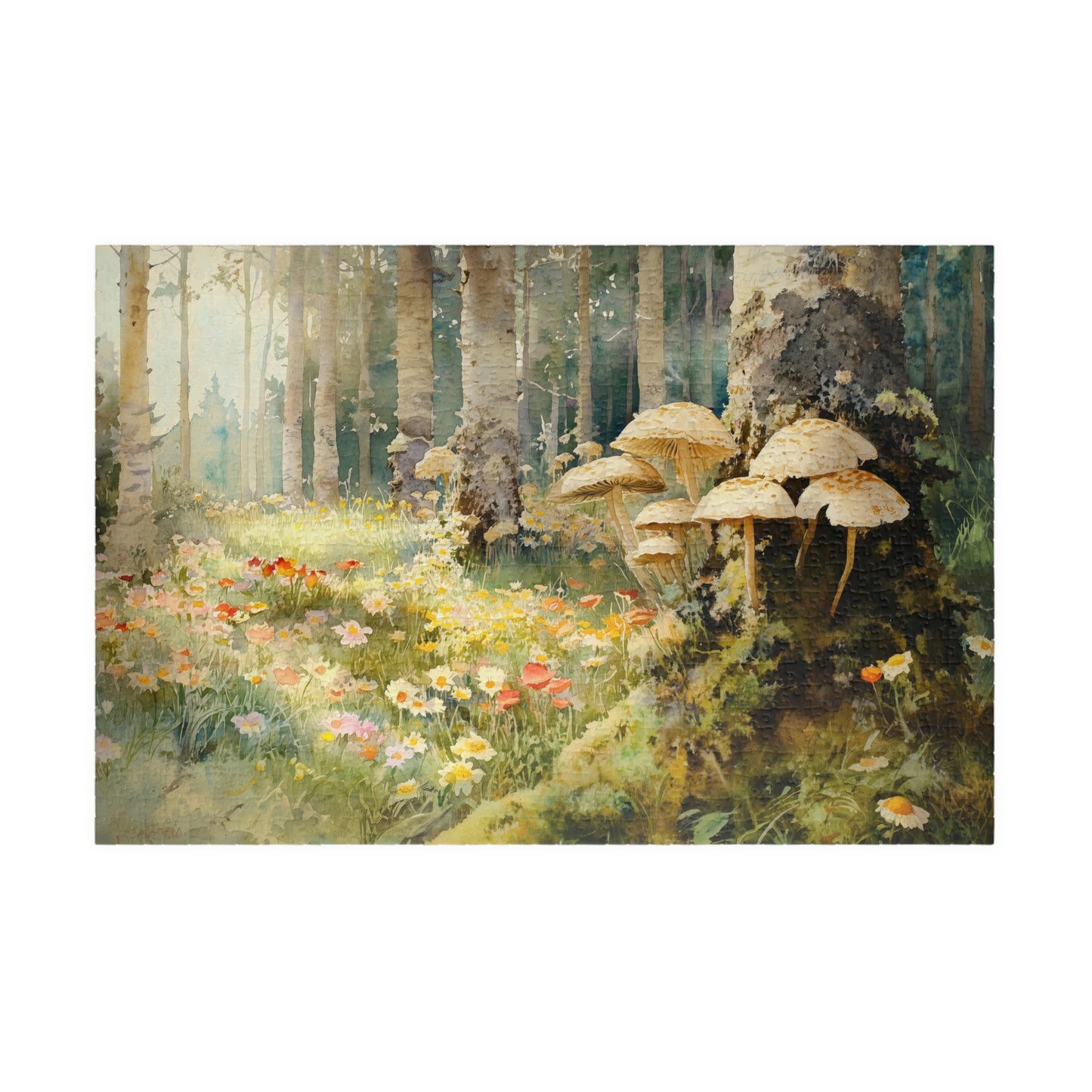Woodland Glade Puzzle (110, 252, 520, 1014 Pieces) - Forest Flowers Jigsaw, Mushroom Puzzle Art, Cozy Nature Gift