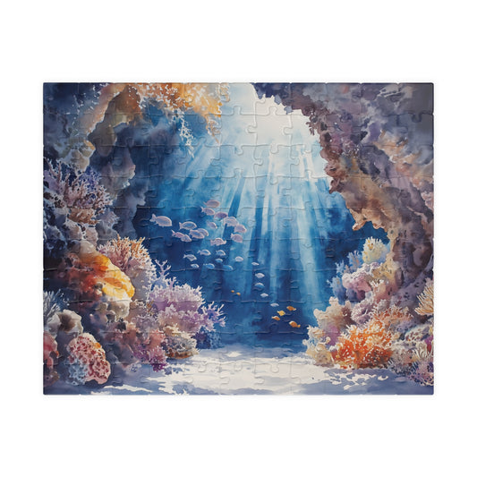 Underwater Reef Cave Puzzle (110, 252, 520, 1014 Pieces) - Ocean Cave, Sunbeams, Coral Reef, Dreamy Watercolor Puzzle
