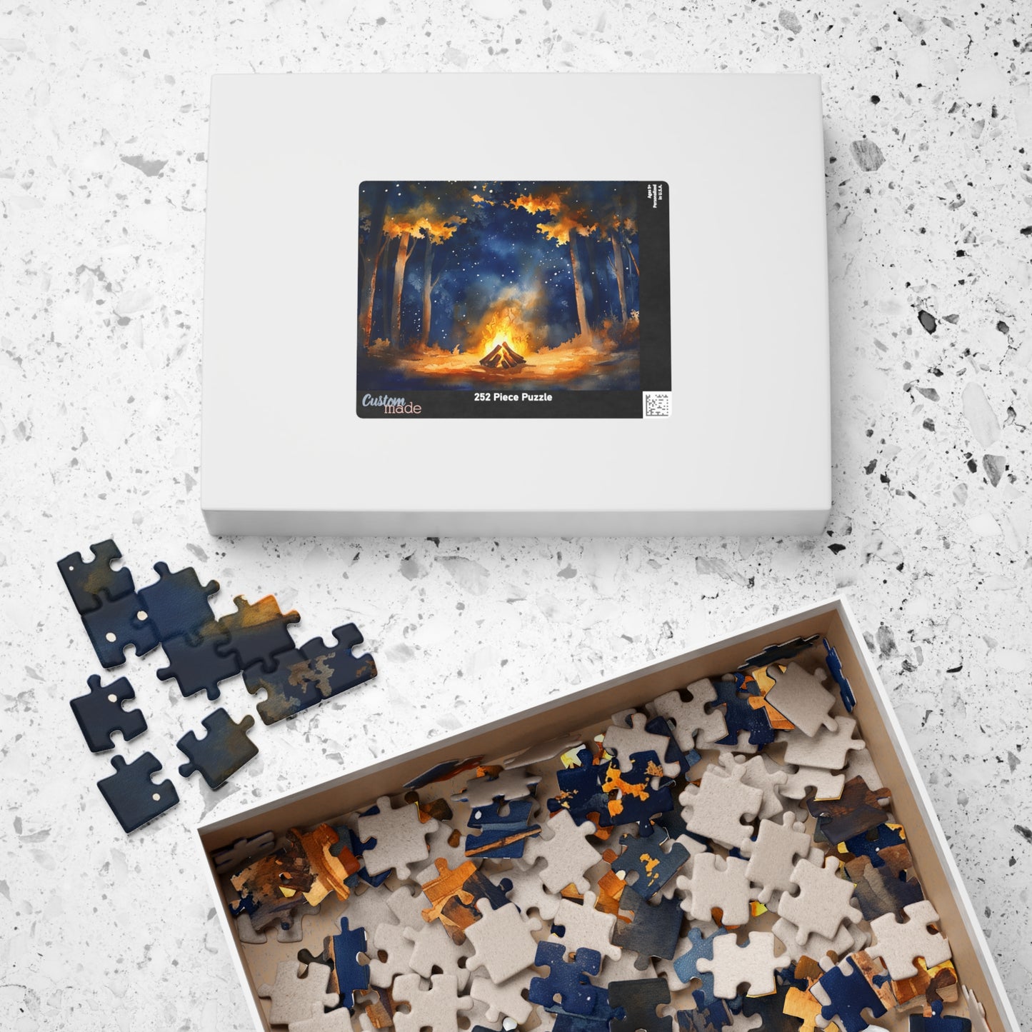 Campfire Glow Puzzle (110, 252, 520, 1014 Pieces) - Cozy Fire Under a Starry Forest Sky, Nature Scene, Gift for Camp Lovers, Relaxing Hobby
