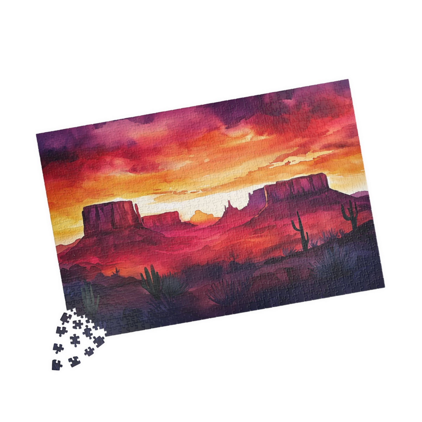 Desert Mesa Puzzle (110, 252, 520, 1014 Pieces) - Southwest Sunset Jigsaw, Bold Nature Art, Gift for Desert Lovers