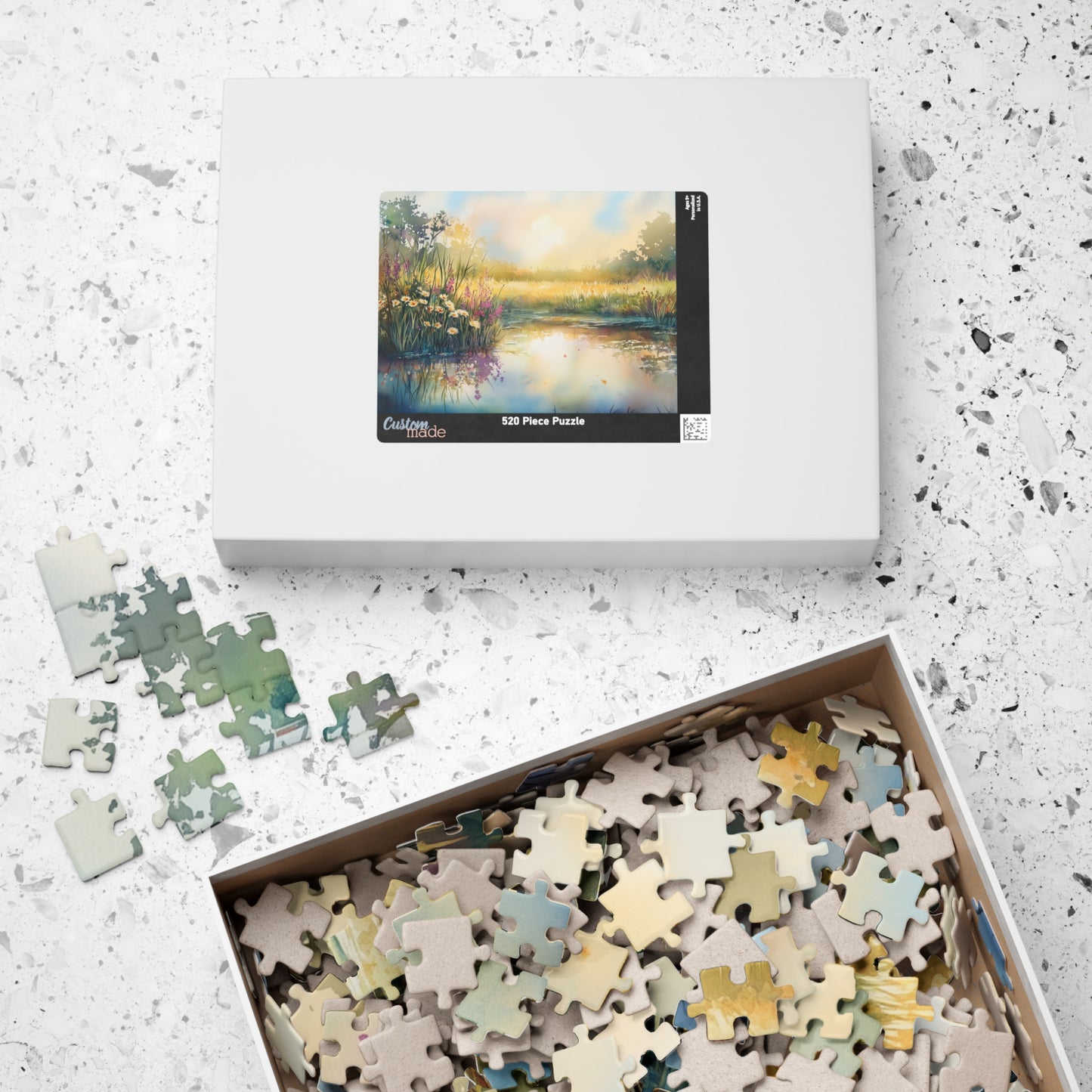 Prairie Pond Puzzle (110, 252, 520, 1014 Pieces) - Reflective Water, Wildflowers, Golden Light, Relaxation, Home Decor, Mindful Activity