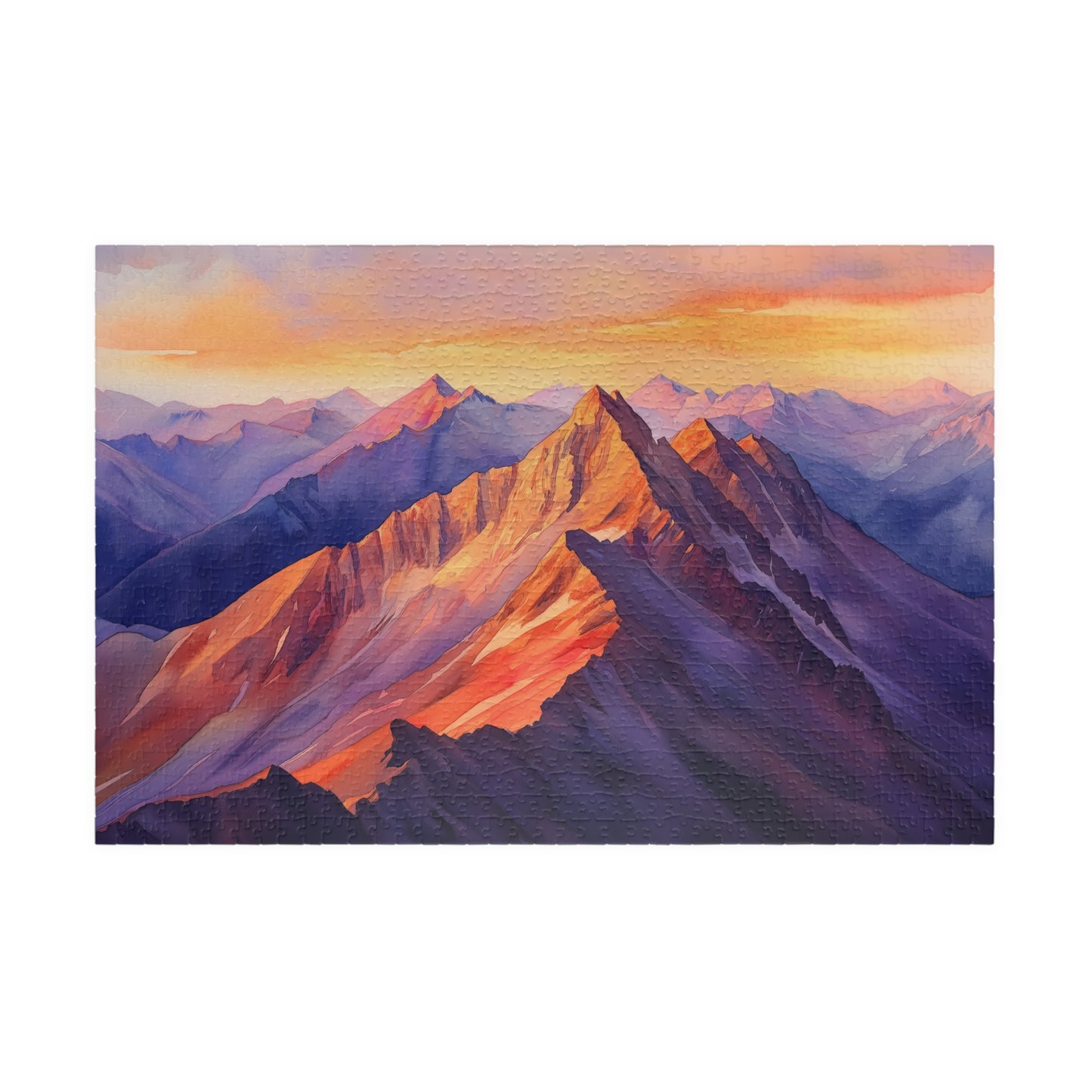 Vivid Mountain Ridge Puzzle (110, 252, 520, 1014 Pieces) - Fiery Mountain Peaks, Radiant Sunset Glow, Majestic Landscape