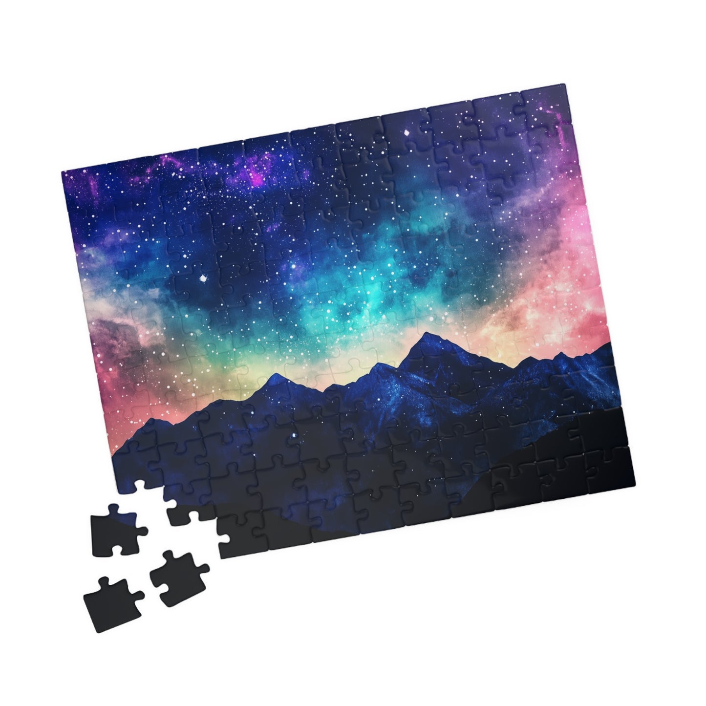 Vivid Galaxy Over Mountain Silhouettes Puzzle (110, 252, 520, 1014 Pieces) - Cosmic Sky, Stargazing Serenity, Bold Colors, Puzzle Lovers